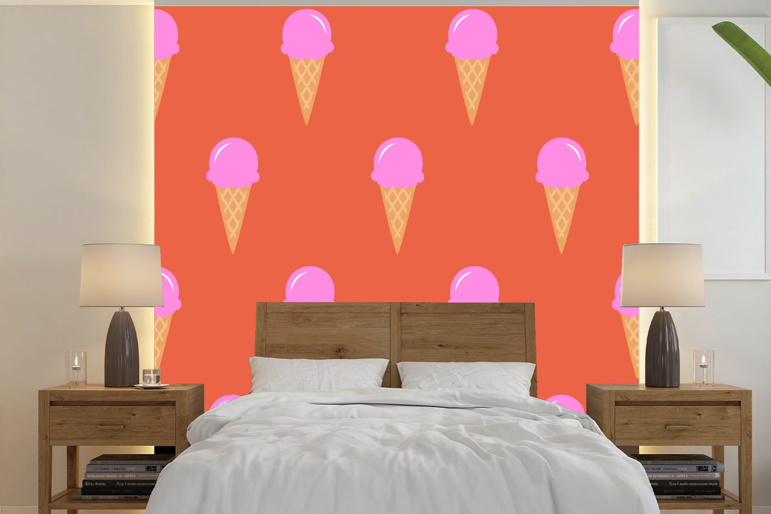 MuchoWow Fototapete Eiscreme - (5 Wohnzimmer bedruckt, oder Sommer, Vinyl Schlafzimmer, Matt, Tapete - St), Muster für Wandtapete