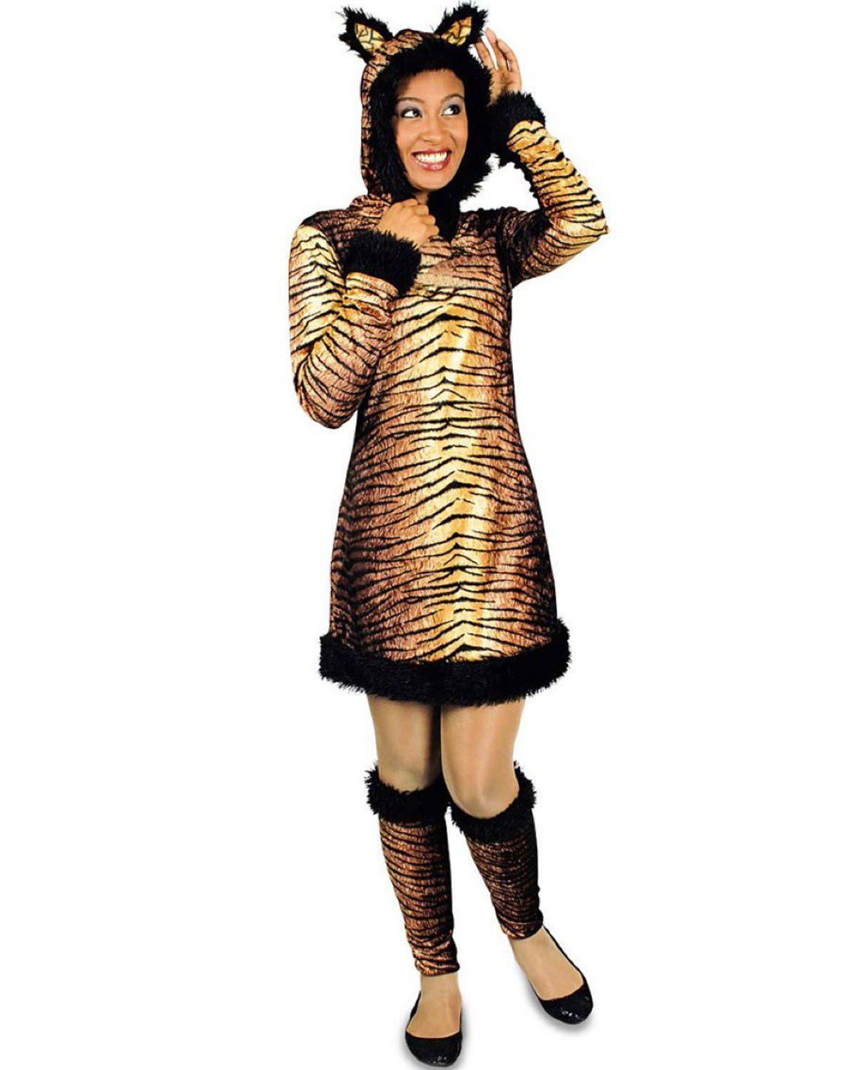 Funny Fashion Kostüm Tiger Kleid mit Stulpen für Damen, Tierkostüm