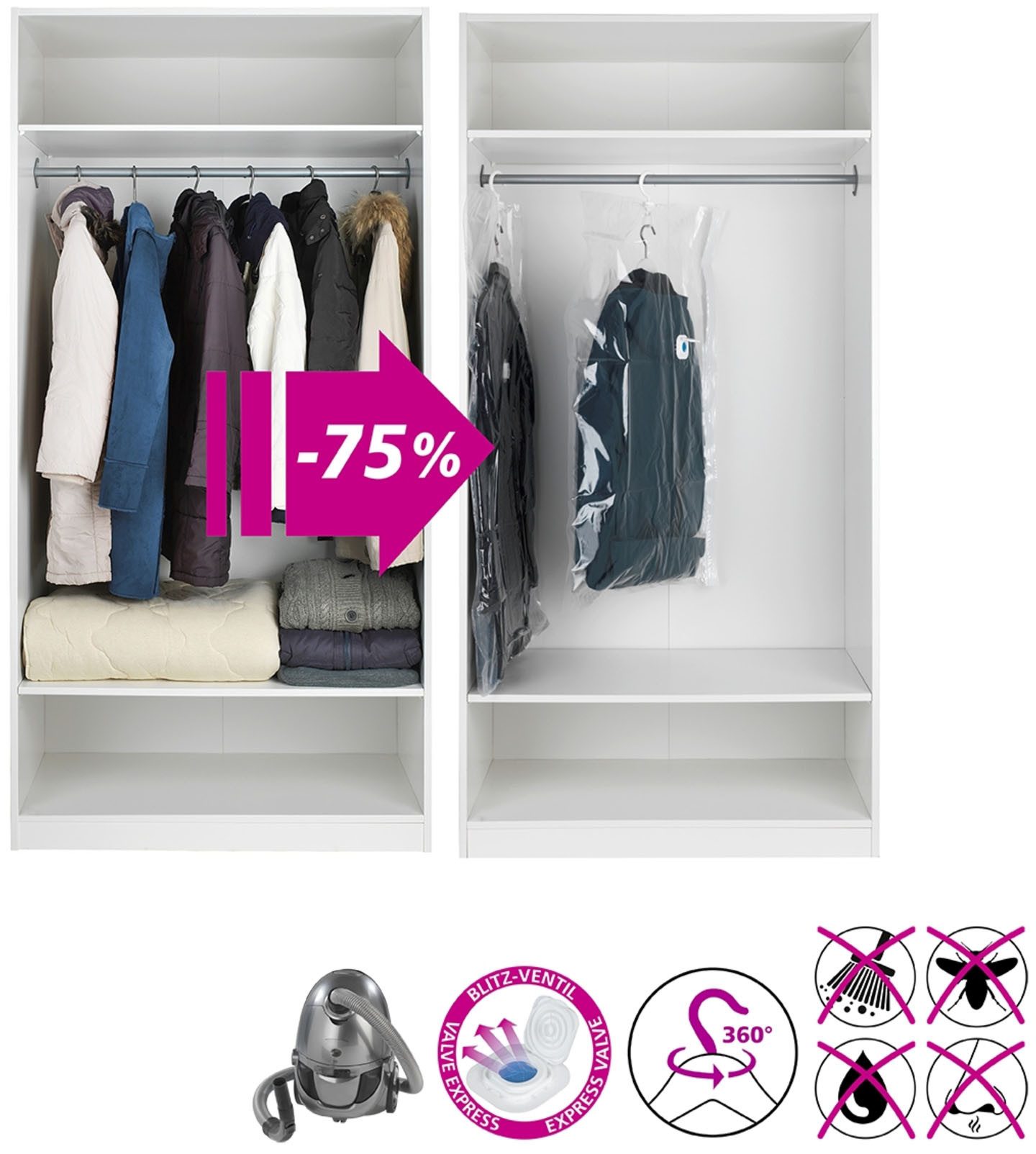 WENKO Kleidersack Vakuum Größe L (Set, 2 St) Vakuumbeutel für Kleidung, platzsparend im Kleiderschrank