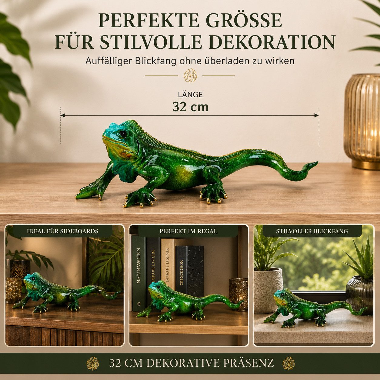 formano Sammelfigur Leguan Dekofigur Echse Figur 32 cm Kunststein Skulptur gläzend