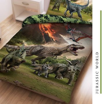 Bettwäsche Jurassic World 135x200 + 80x80 cm, 100 % Baumwolle, MTOnlinehandel, Renforcé, 2 teilig, Dino / Dinosaurier Kinder- und Teenagerbettwäsche