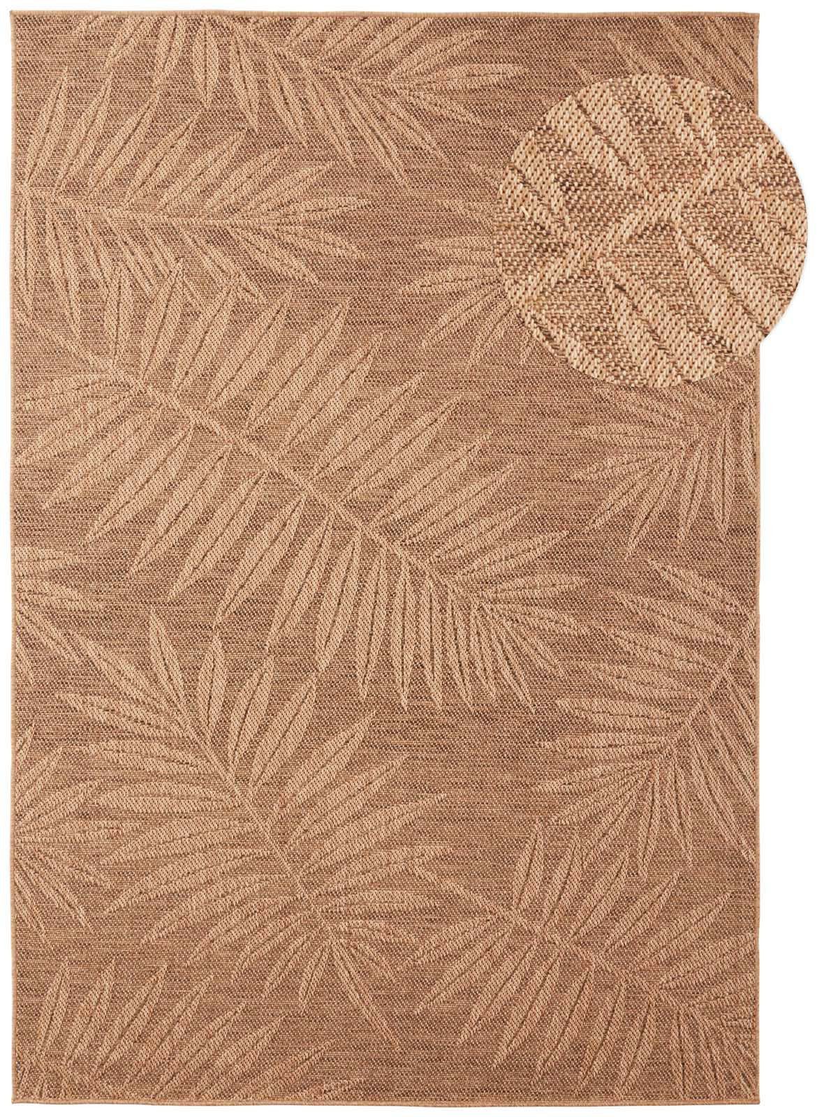 TaraCarpet Teppich TaraCarpet Borneo Palme Outdoor Teppich – Wetterfester Indoor & Outdoo, rechteckig, Höhe: 6 mm, Küche Wohnzimmer Terrasse Garten Balkon beige 80x150