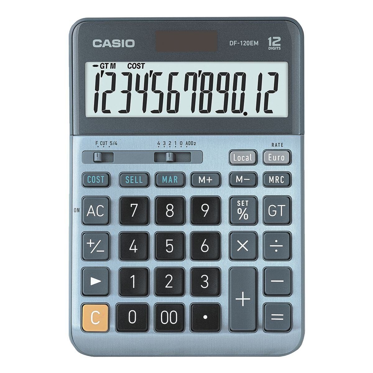 CASIO Taschenrechner DF-120EM, mit 12-stelligem, angewinkeltem LC-Display