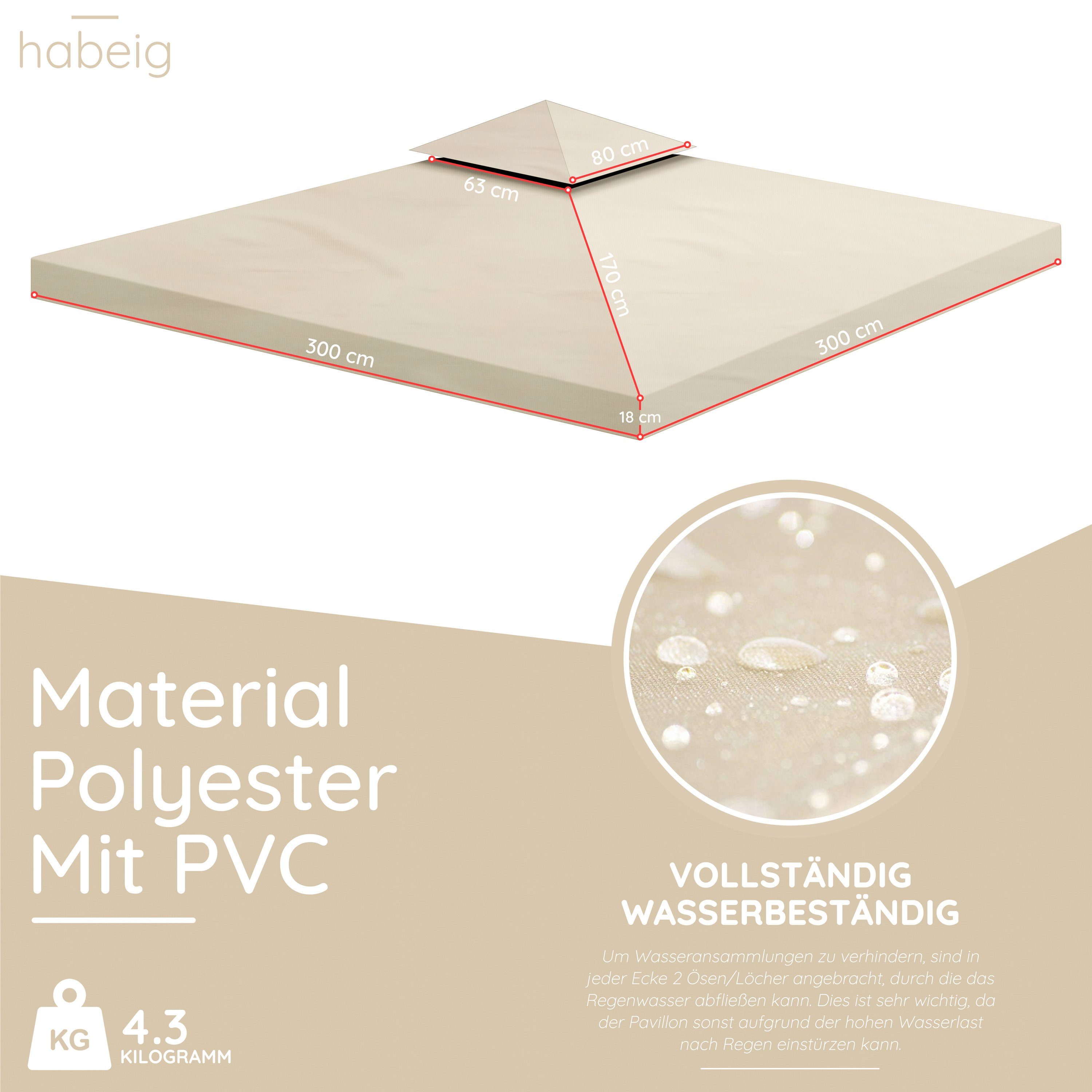 g/m², habeig 100% Beschichtung 360,00 Wasserdicht, Beige Pavillondach wasserdicht Pavillon-Ersatzdach EXTRA PVC 340g/m² STARK