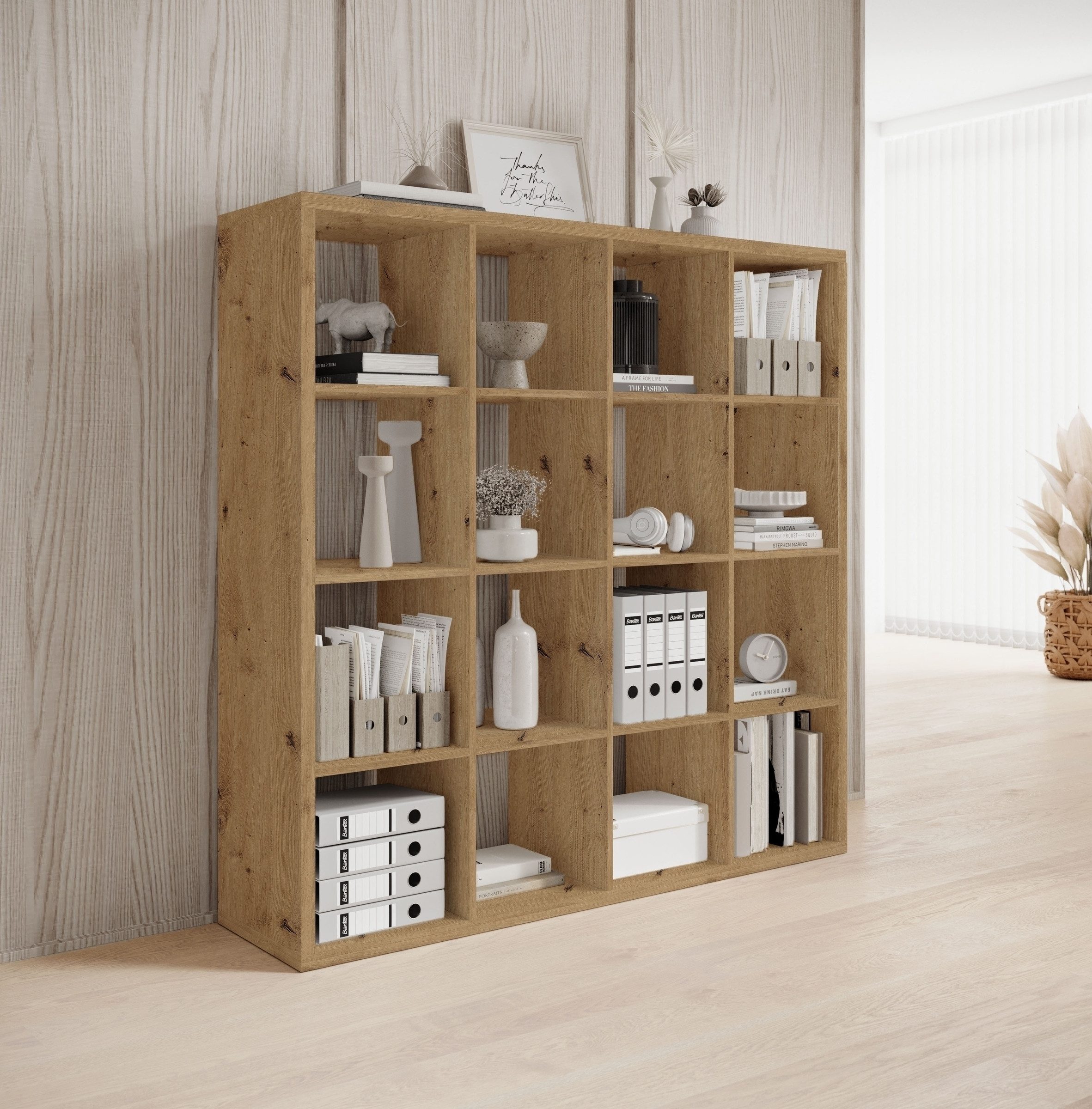 PREISBRECHER Raumteiler Style, 16 Fächer, Artisan Eiche Dekor - 147x147x38cm (BxHxT)