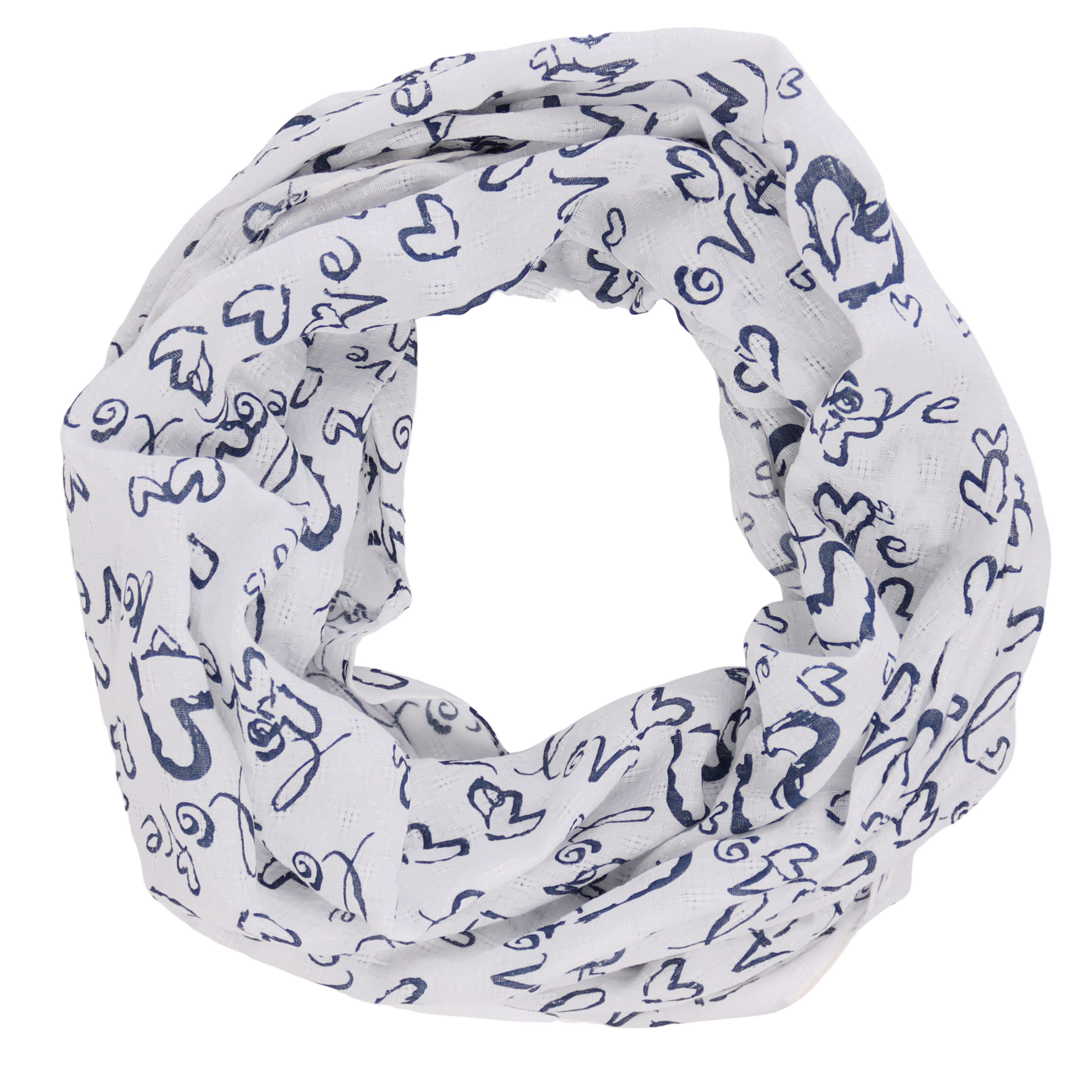 MIRROSI Loop Damen Schal mit Love Herz Muster Weich aus 100% Baumwolle, (ca. 160x44cm Zweimal um den Hals wickelbar, Loop-S), Damen Halstuch Stola ideal für Frühling,Sommer, Herbst
