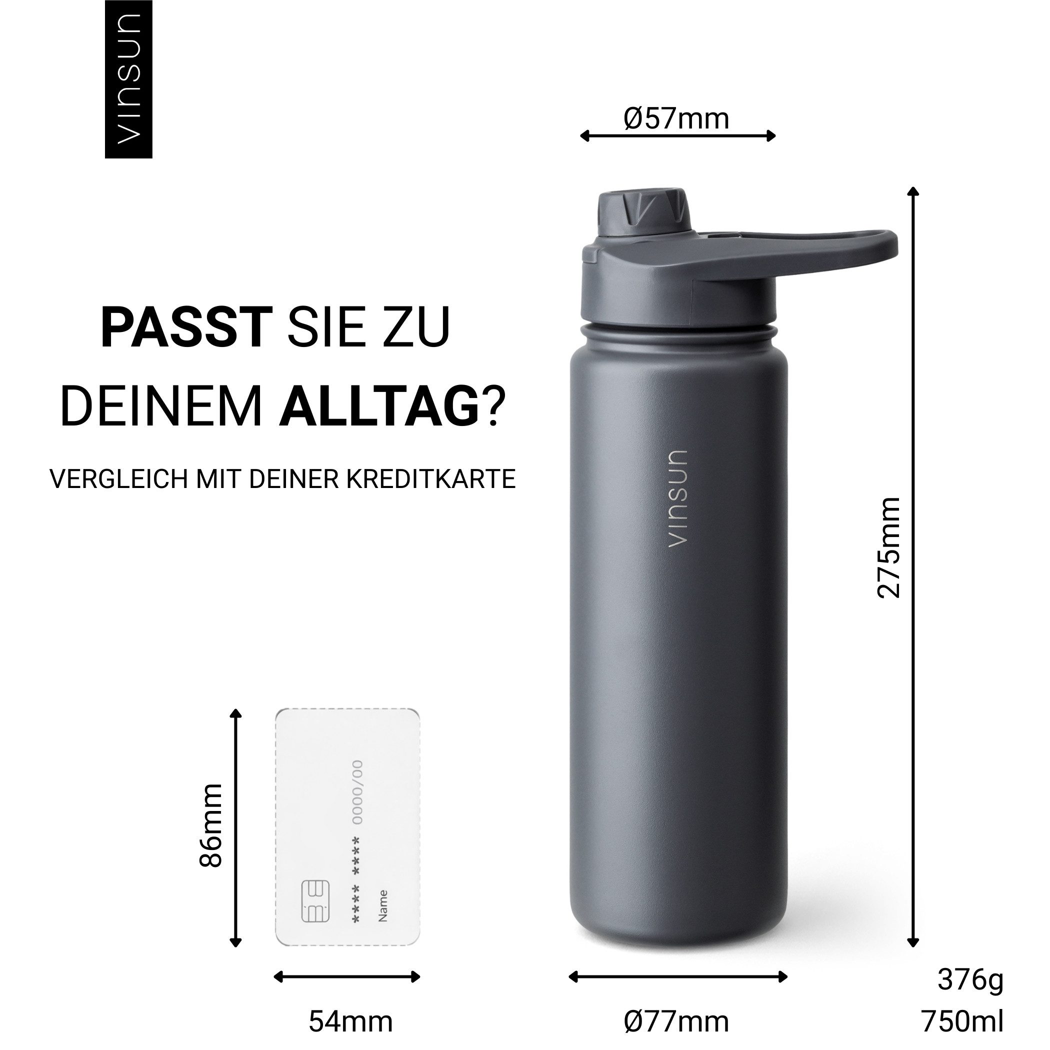 Vinsun Isolierflasche Edelstahl Trinkflasche 750ml Strohhalm - 2 Deckel Thermoflasche, Doppelwandig isoliert, auslaufsicher, bruchsicher, Geruchsneutral – Bild 3 von 5