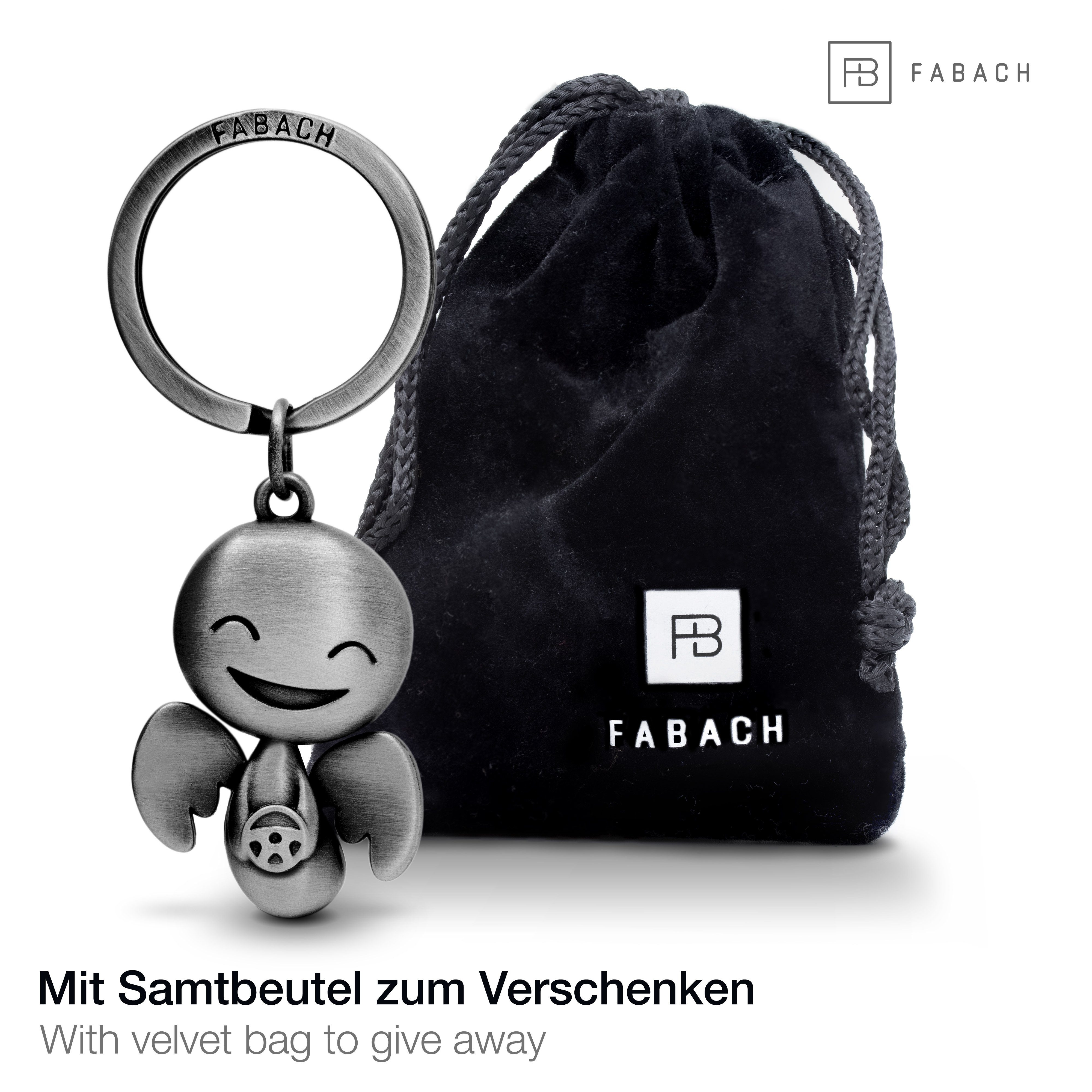 FABACH - Glücksbringer Antique Schlüsselanhänger Führerschein Happy Geschenk Silber mit Lenkrad Schutzengel