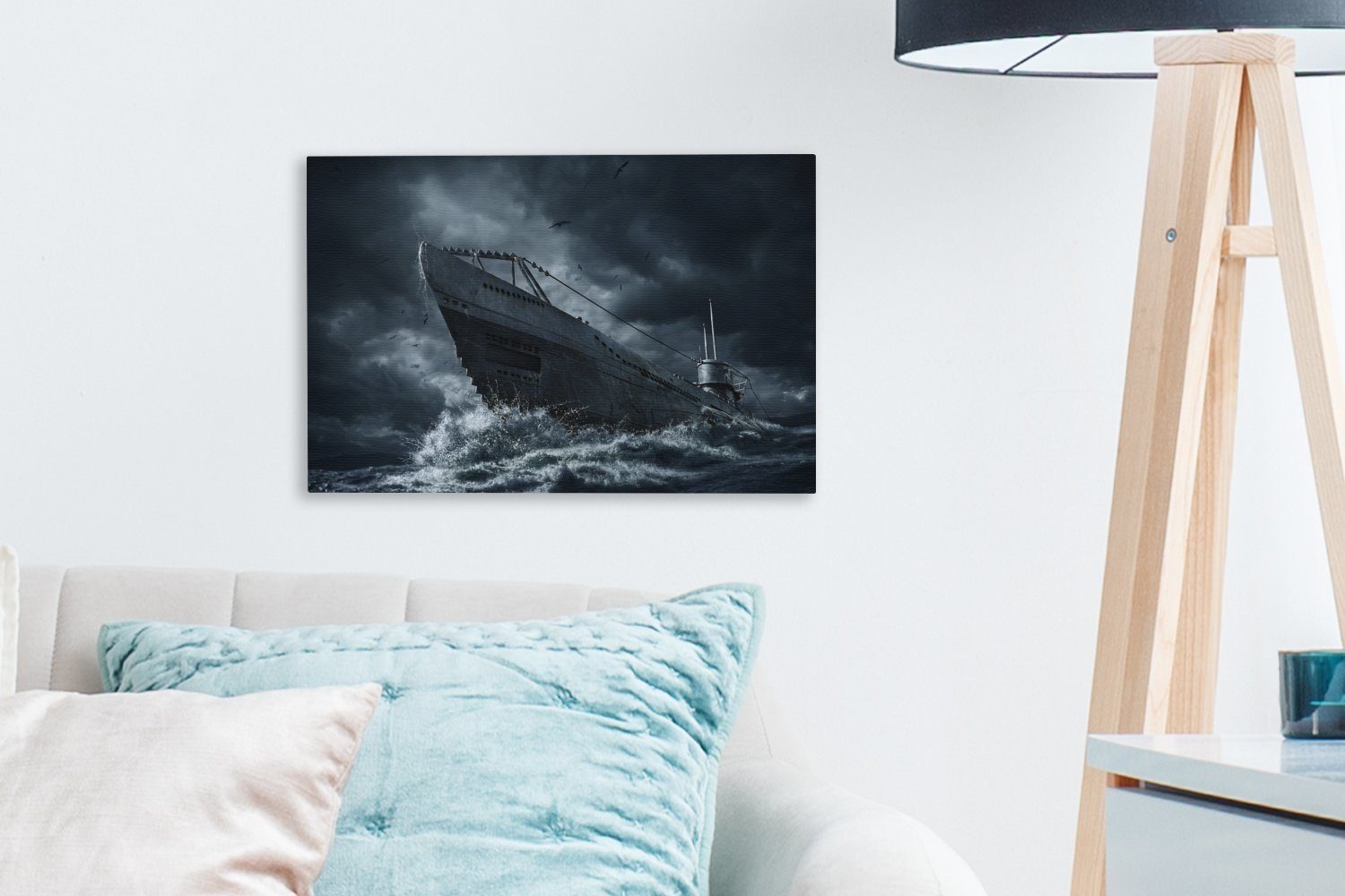OneMillionCanvasses® Leinwandbild U-Boot fährt in stürmische See, Fotodruck (1 St), Leinwand Bilder Klein, Wand Dekoration Aesthetic 30x20 cm – Bild 3 von 5