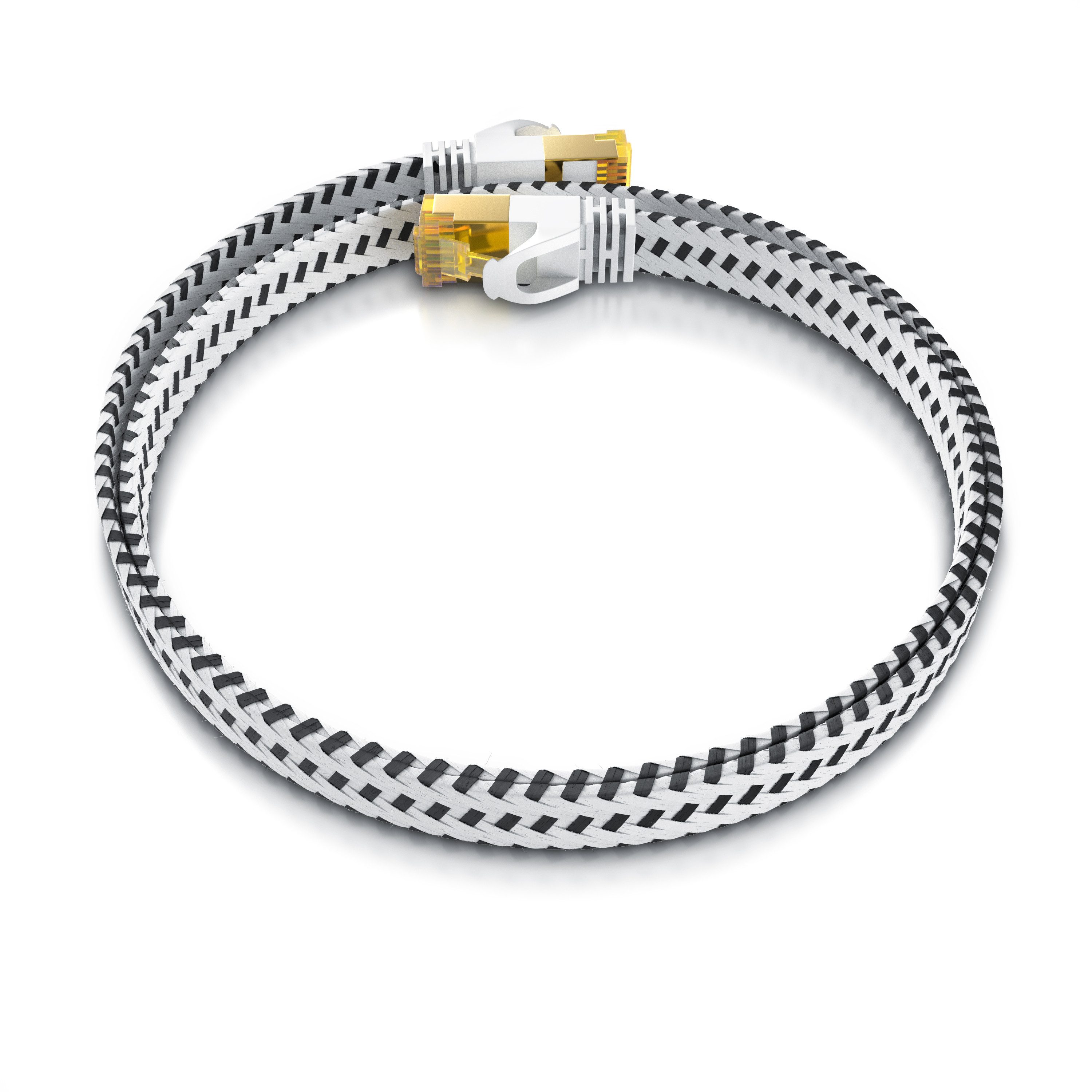 Primewire LAN-Kabel, CAT.7, RJ-45 (Ethernet) (25 cm), Patchkabel flach CAT 7, Baumwollmantel Flachband Netzwerkkabel - 0,25m