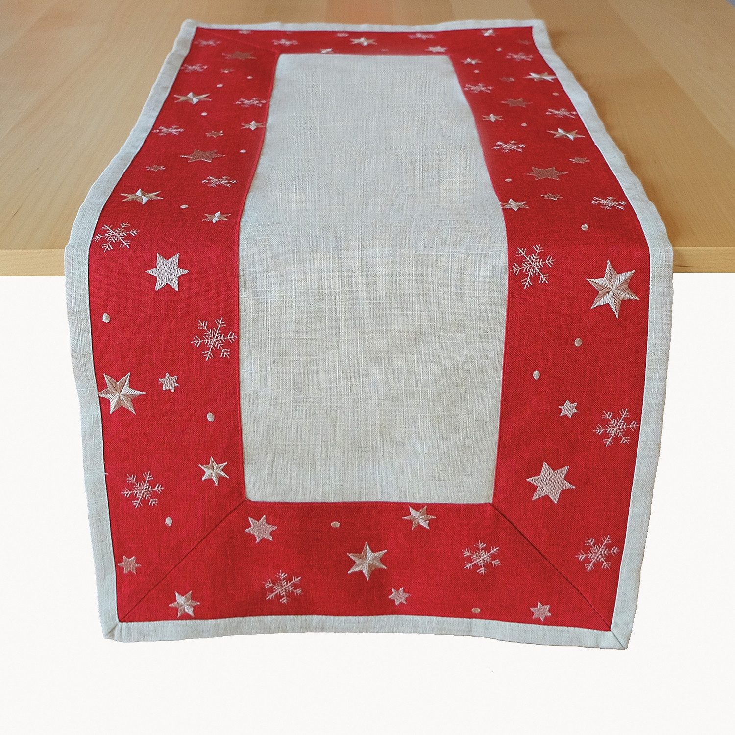 Tischdecke Tischläufer Stickerei Sterne Winter Weihnachten