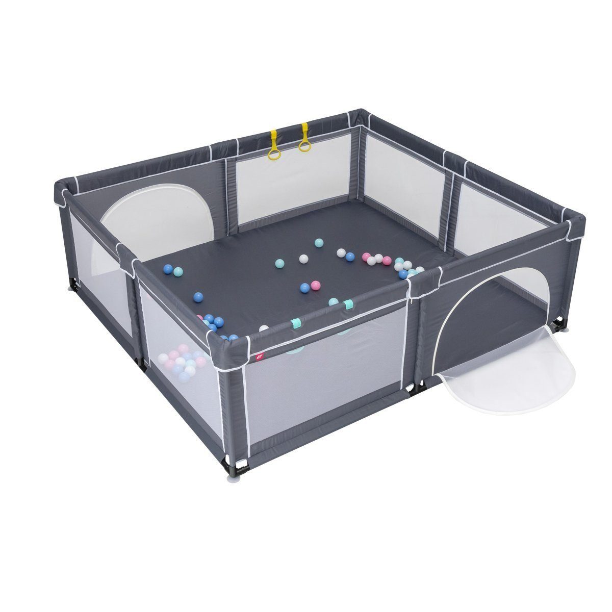 Online-Shop KOMFOTTEU Laufstall Baby, mit Spielbällen, dunkelgrau 50 206x186cm