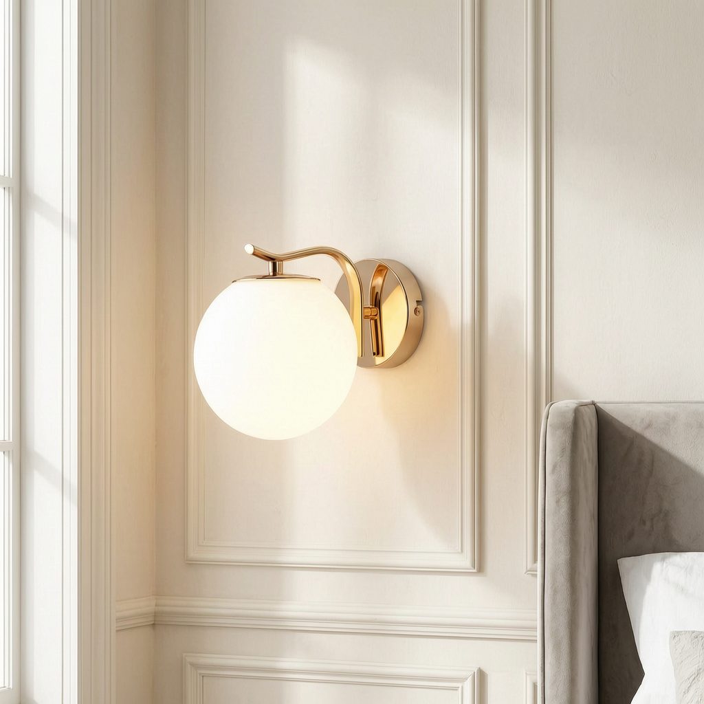 BlingBin LED Wandleuchte Innen Gold Glaskugel Vintage Wandlampe Schlafzimmer Glasschirm, Glas,Metall, LED fest integriert, Tageslichtweiß, wechselbar, Modern Wa – Bild 4 von 5