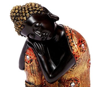 Brillibrum Dekofigur Buddha Schwarz-Goldfarbene Buddha-Figur 16 cm Buddha ruhend sitzend Meditierend Dekofigur Feng Shui aus Polyresin Thai-Buddha schlafend