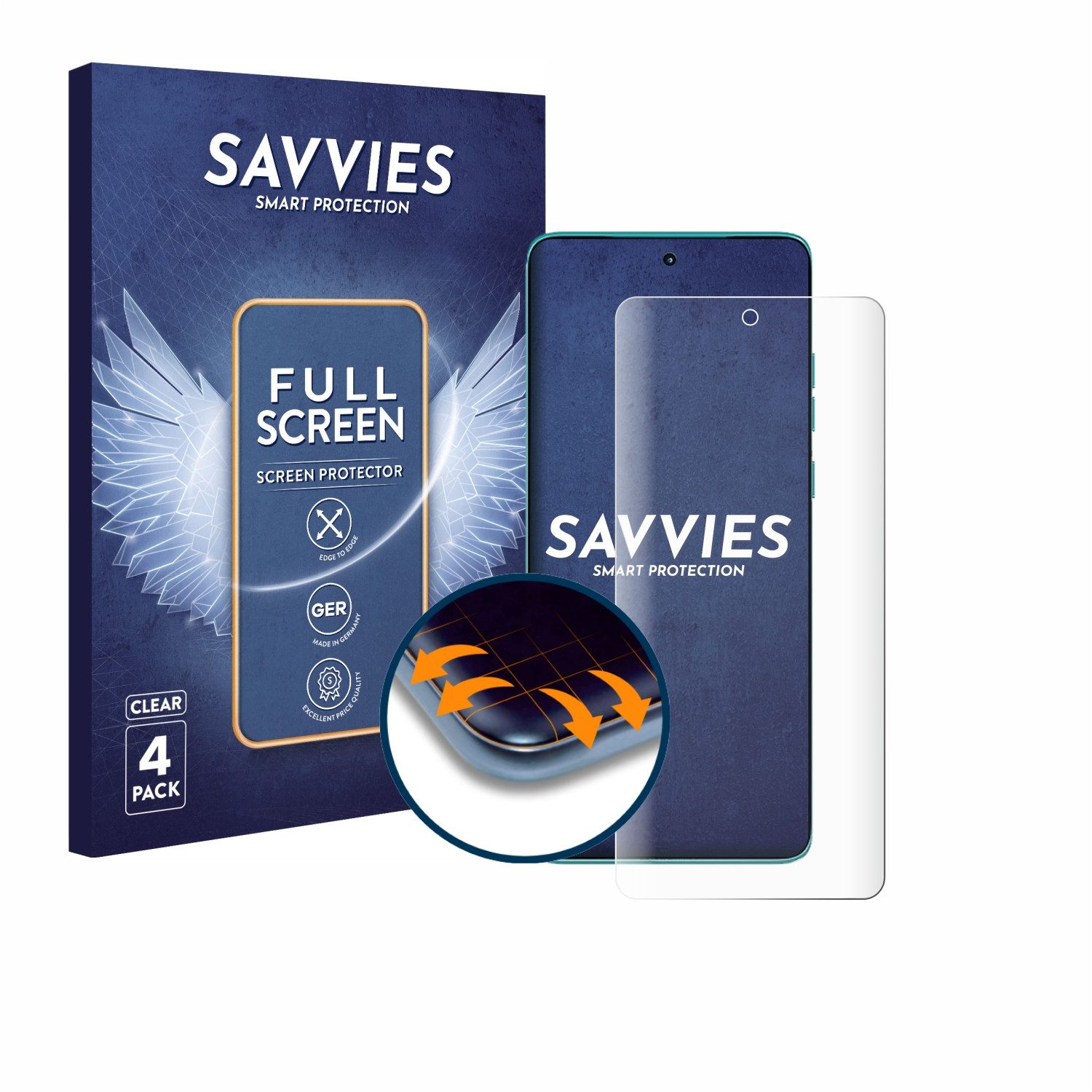 Savvies Displayschutzfolie Fullscreen Schutzfolie für Motorola Edge 60 Fusion, 4 Stück, Displayschutz Folie Fullcover Klar Transparent