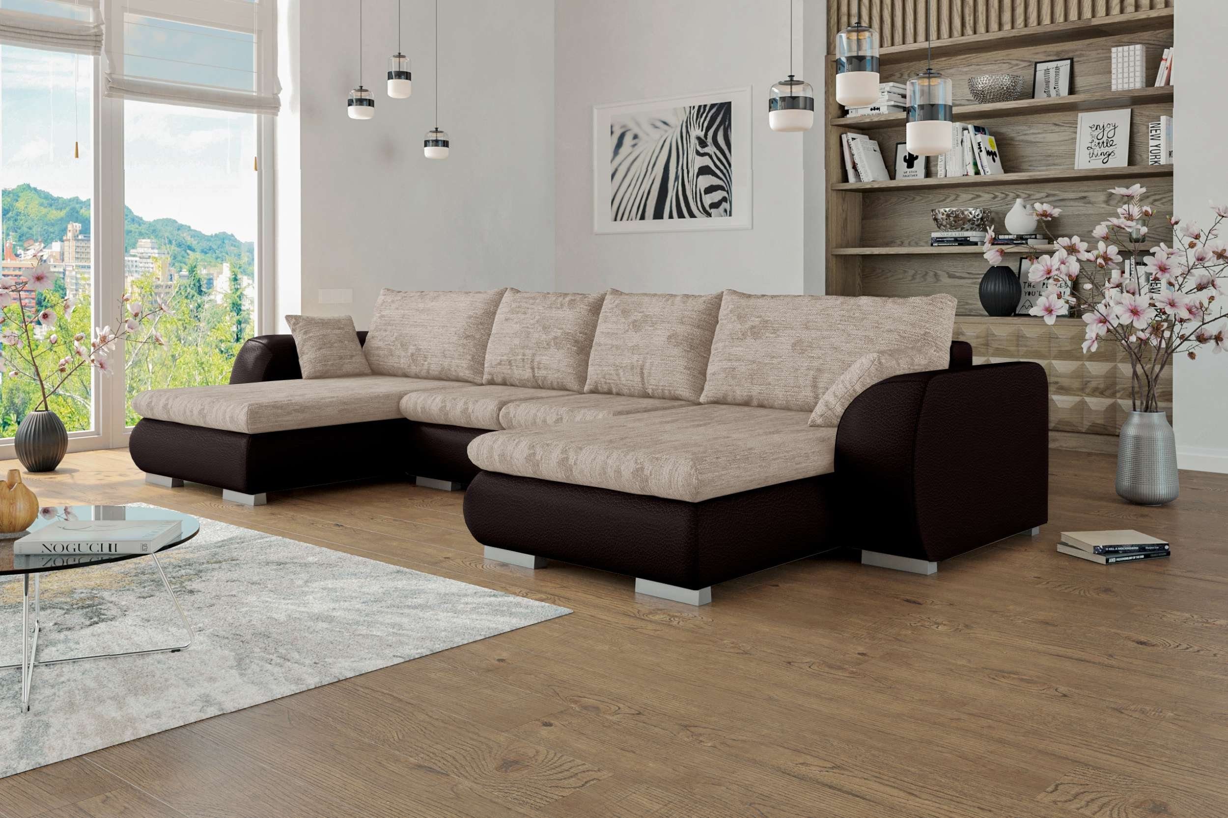 Bettfunktion, oder Modern links U-Form, mit frei Sofa, rechts Clemens, Stylefy mit mane bestellbar, Raum im stellbar, Wellenfederung Design, Wohnlandschaft