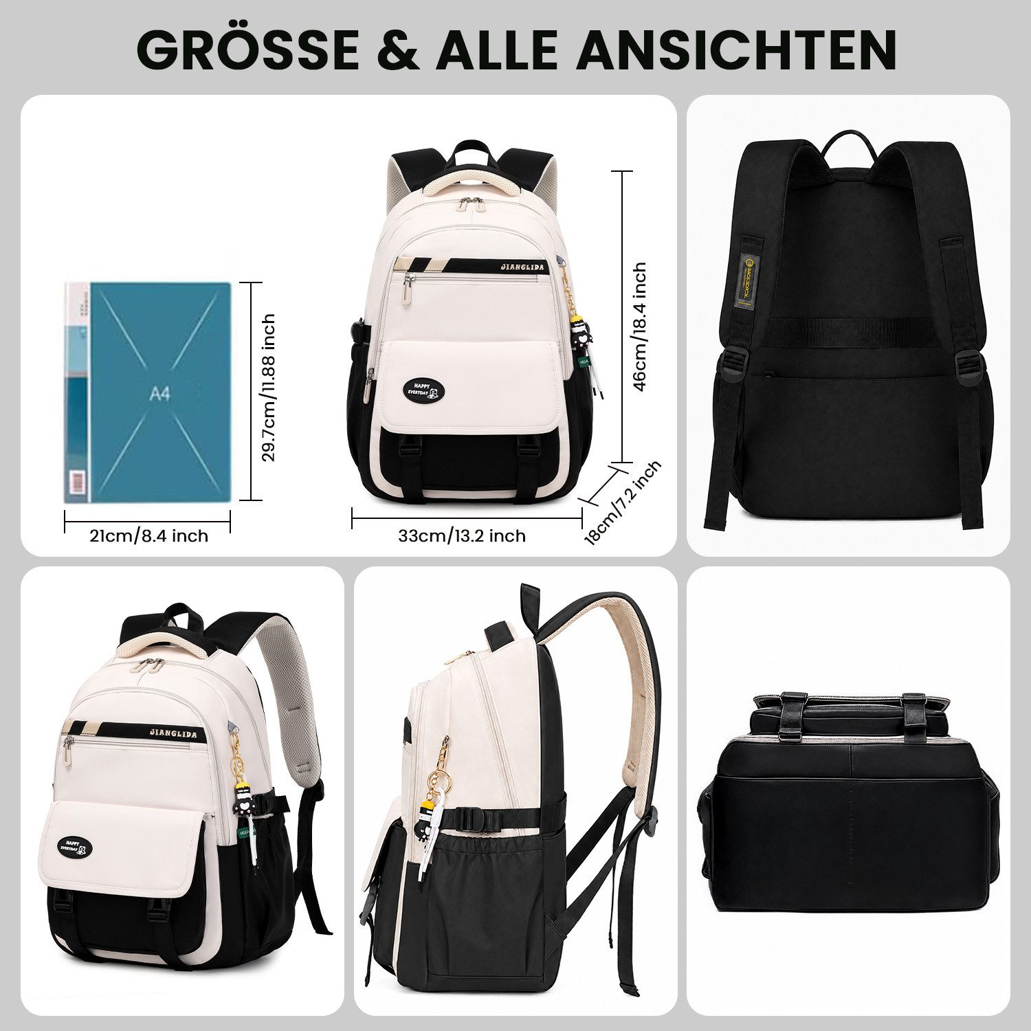 MOPUEA Schulrucksack 3-teiliges Schulrucksack-Set Turnbeutel Mit 6 magnetischen Lesezeichen (Multi-Tasche Schulranzen Rucksack Daypacks Schultaschen-Set Teenage – Bild 2 von 5