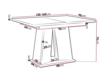 MIRJAN24 Esstisch Mufo, 120/160x90x75 cm, Tischauszug mit Synchronführung