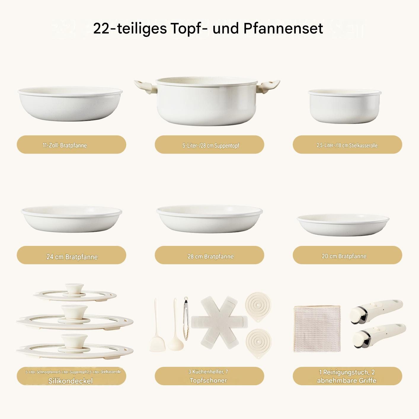 LALAHO Topf-Set 19-teiliges Kochgeschirr-Set, (22-tlg) – Bild 2 von 5