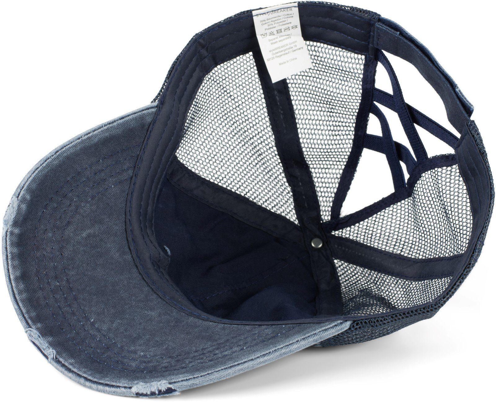 styleBREAKER Baseball Cap Ponytail Baseball Cap Used Look mit Mesh Einsatz (1-St)