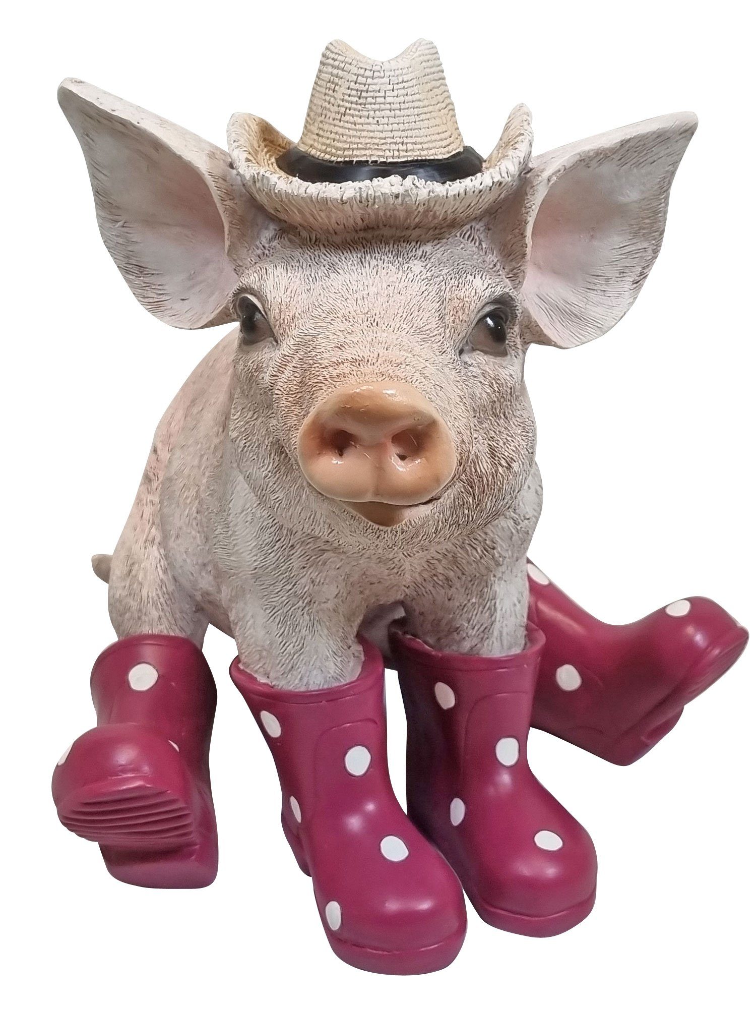 Fachhandel Plus Gartenfigur Schwein mit Hut und Gummistiefel in brombeer, (1 St), lustige Tierfigur, Indoor, Outdoor | Figuren