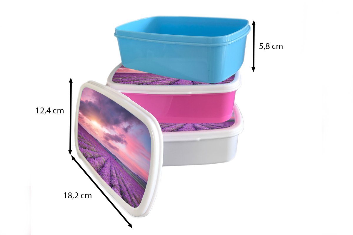 MuchoWow Lunchbox Lavendel - und Kunststoff, - Erwachsene, und weiß (2-tlg), für Brotbox für - Jungs Mädchen Brotdose, Kinder Wolken Lila Blumen