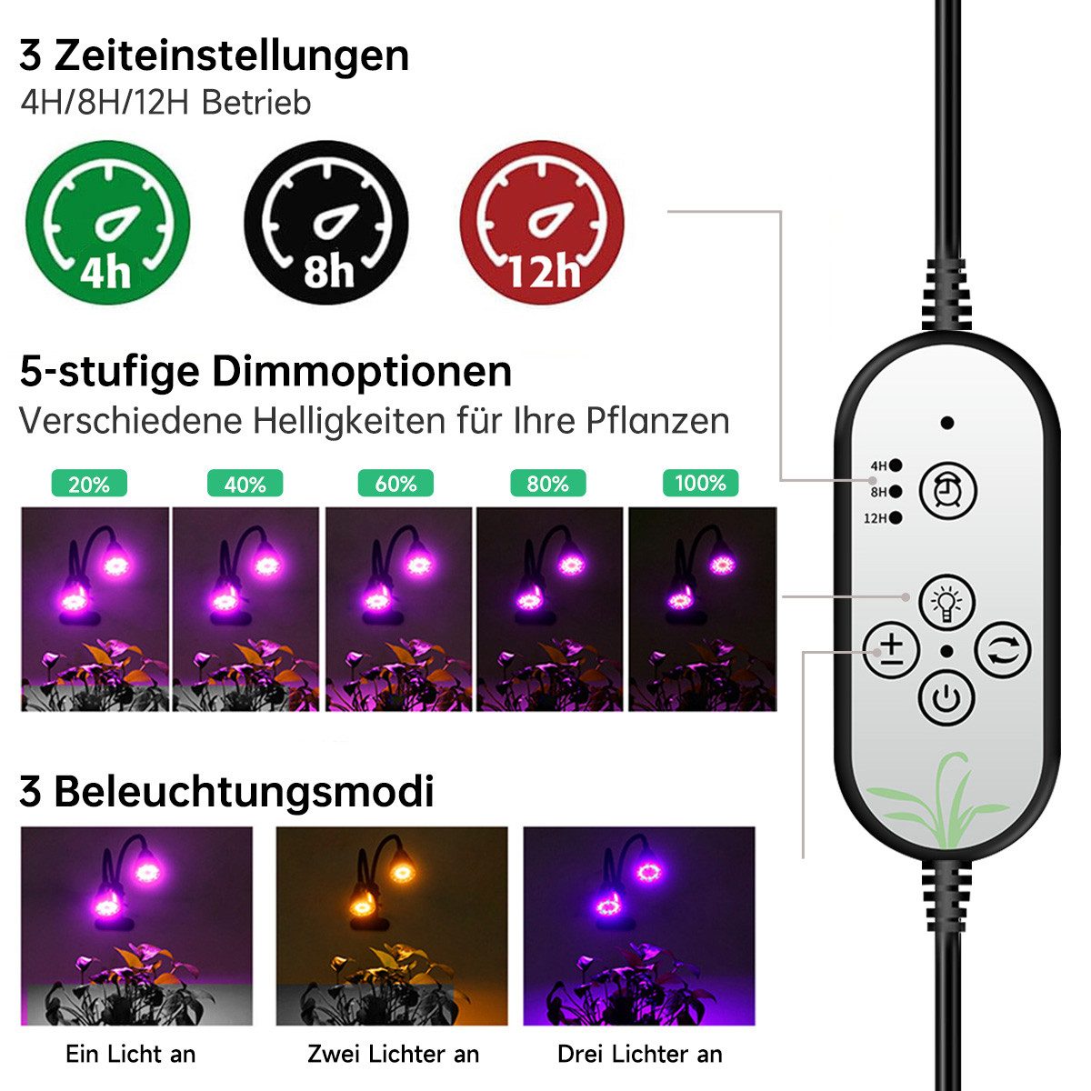 RWEUOQ Pflanzenlampe Pflanzenlampe 4 Köpfe,Clip-on,Timer,USB,mit Rutschfest günstig online kaufen