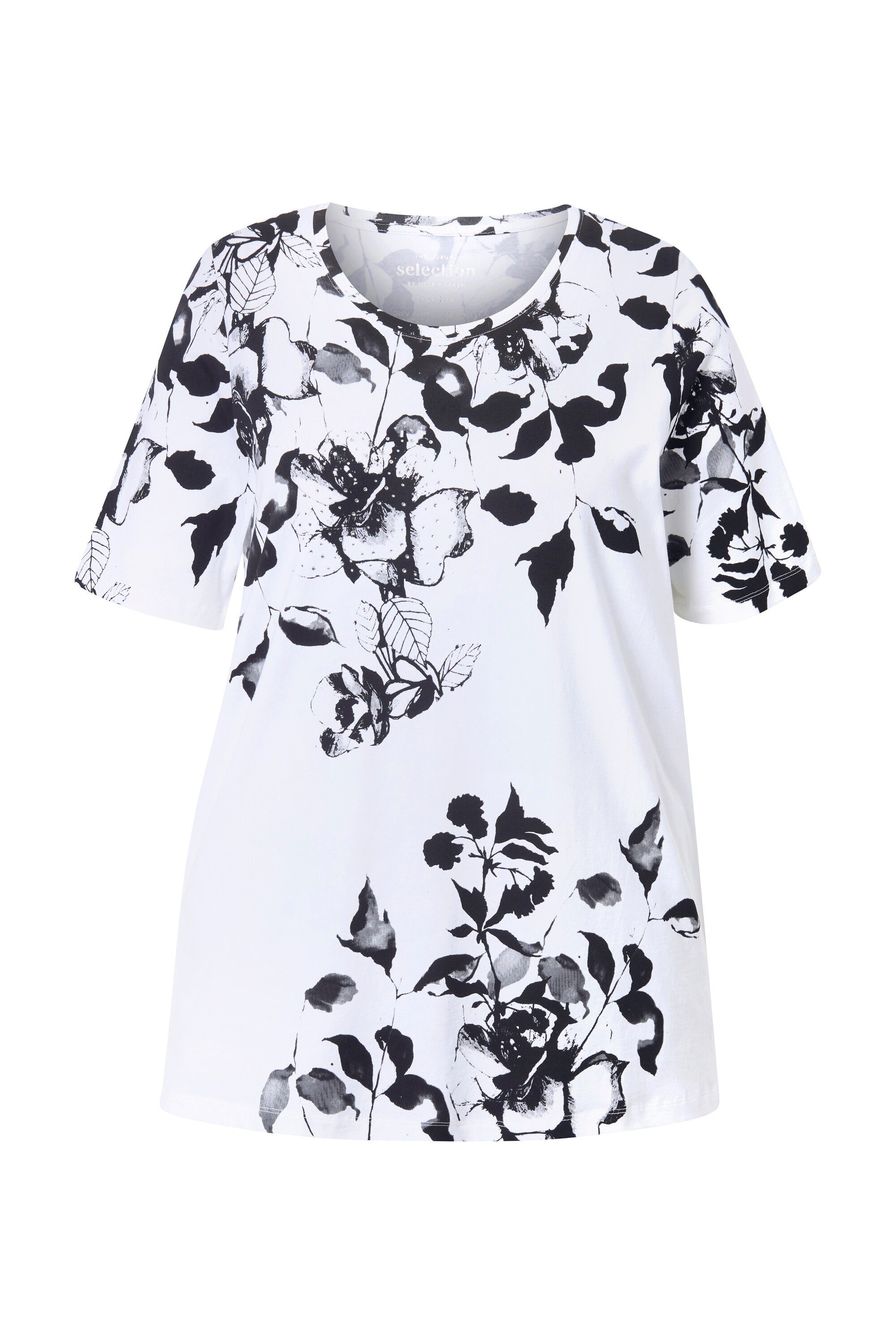 Ulla Popken T-Shirt T-Shirt Blüten A-Linie Rundhals Halbarm günstig online kaufen