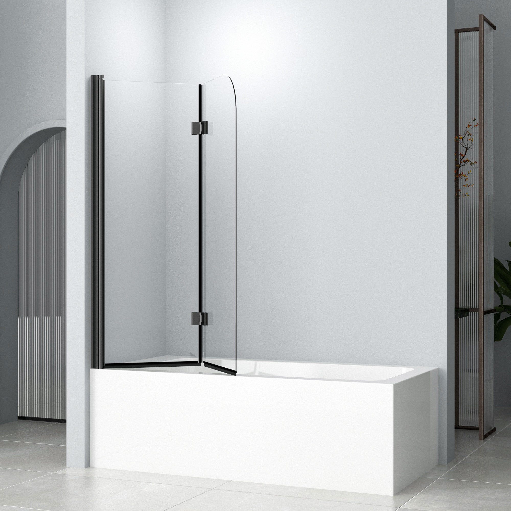 Thumbnail - Hopibath Duschwand für Badewanne 120x140cm Badewannenaufsatz Schwarz 2 teilig faltbar, Beidseitige Nano 6mm Sicherheitsg...