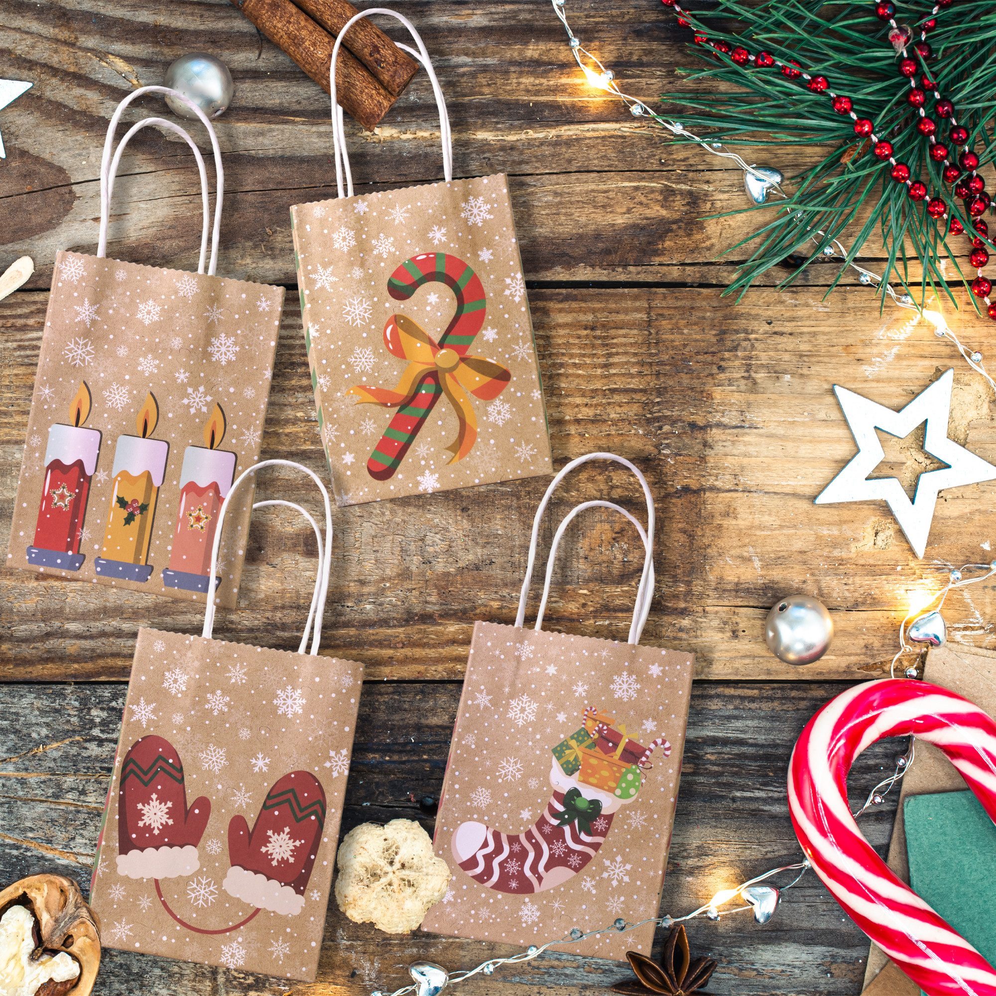 hausleben befüllbarer Adventskalender 24 Geschenktüten aus Kraftpapier (73-tlg), inkl. Sticker 1-24, 3m Paketschnur, 24 Holzklammern – Bild 2 von 5