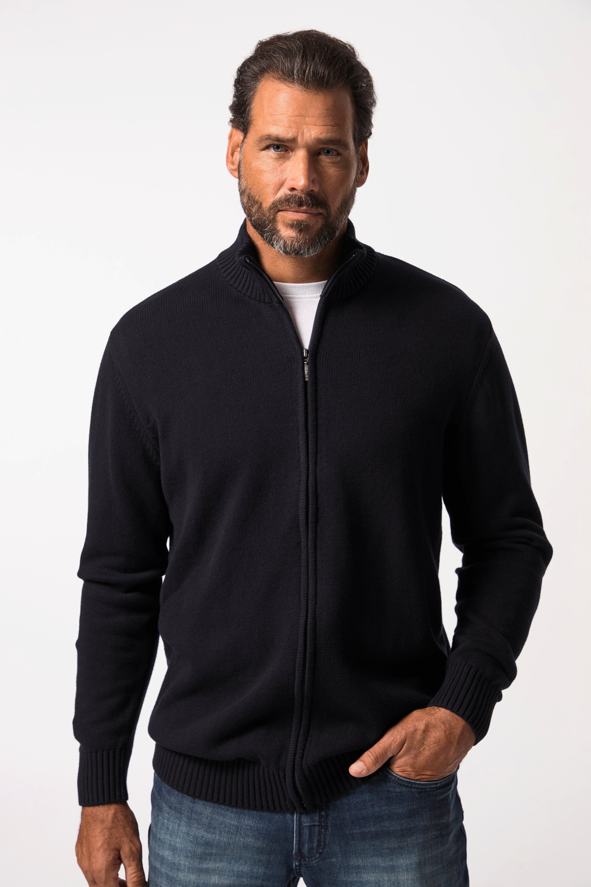 JP1880 Poloshirt Strickjacke Stehkragen Rippbündchen günstig online kaufen