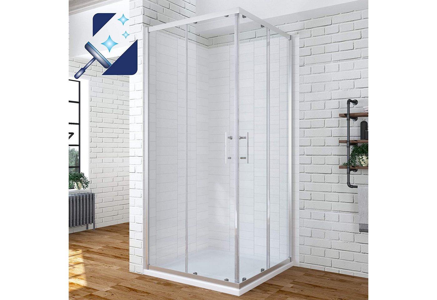 Thumbnail - AQUALAVOS Eckdusche Duschkabine Eckeinstieg Schiebetüren Eckdusche Glas Duschschiebetür, BxT: 80x80 cm, 6 mm Klar Einsch...