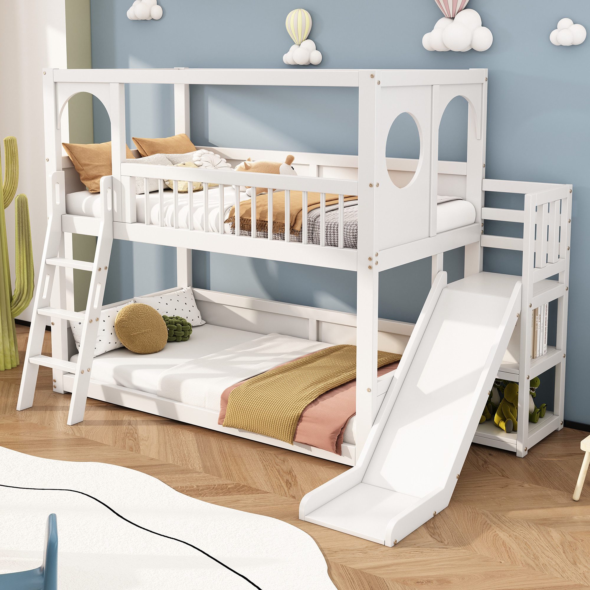 PFCTART Etagenbett Kinder-Etagenbett,Doppelbett,multifunktionales Kinderbett,mit Rutsche (ohne Matratze)