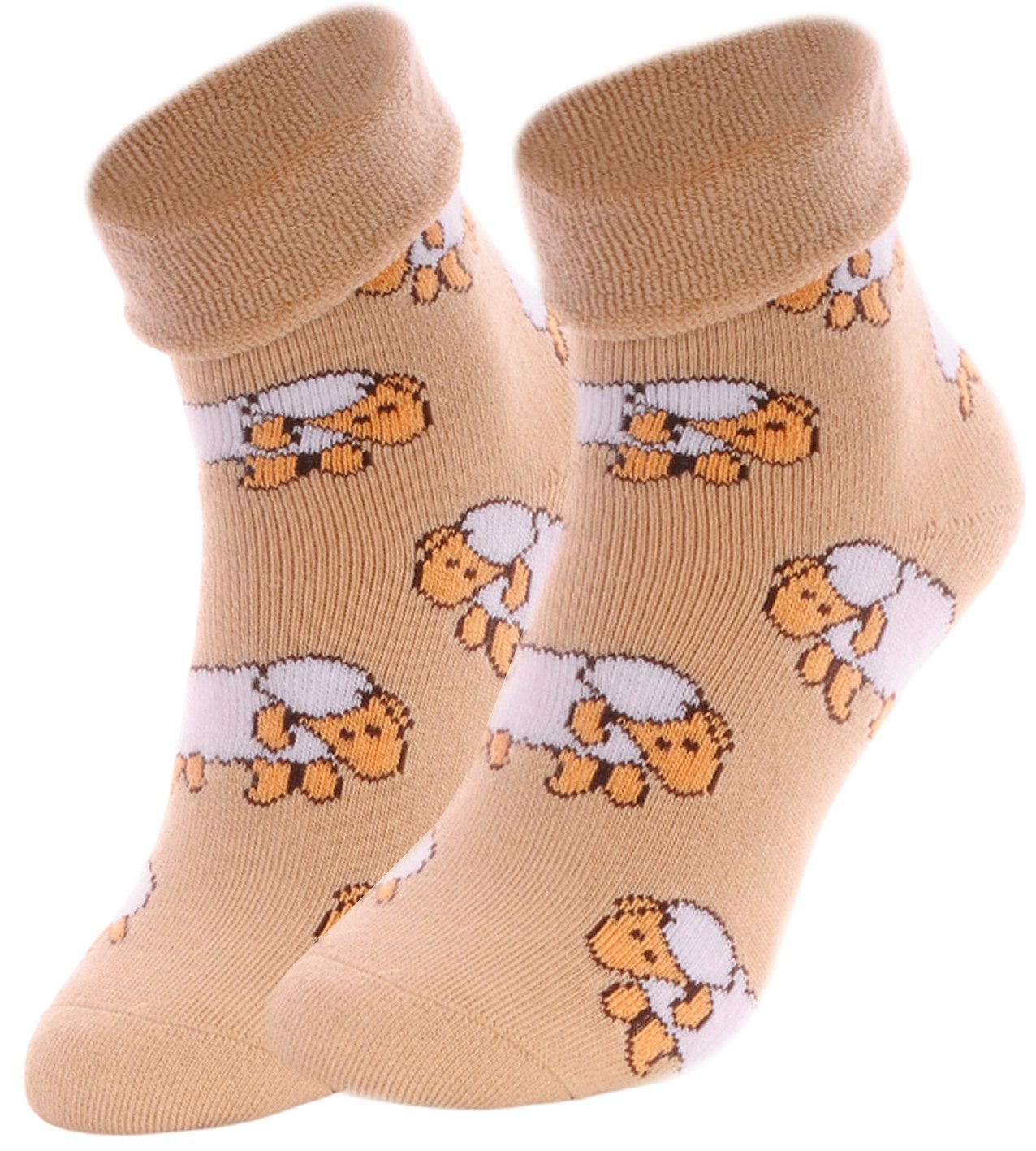 Martinex Thermosocken Frottee Носки Weihnachten warme Weihnachtssocken 35 bis 41 (ein Paar Strümpfe für Damen, Kinder und Herren) weich, 34 35 36 37 38 39 40 41 42, beige, mit Schäfchen