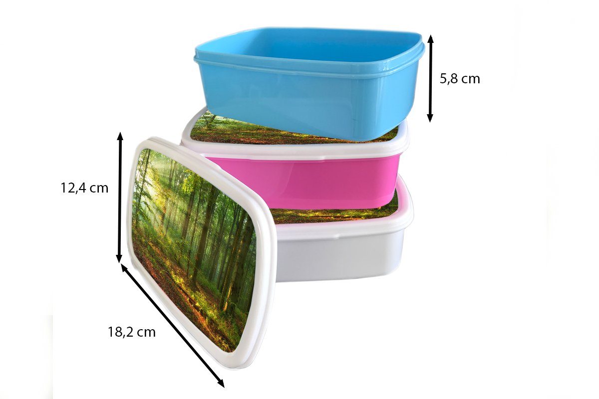 MuchoWow Lunchbox Sonne - Snackbox, - - (2-tlg), für Natur Kunststoff, Brotdose Erwachsene, Mädchen, Brotbox Herbst, rosa Wald Bäume Kunststoff - Kinder