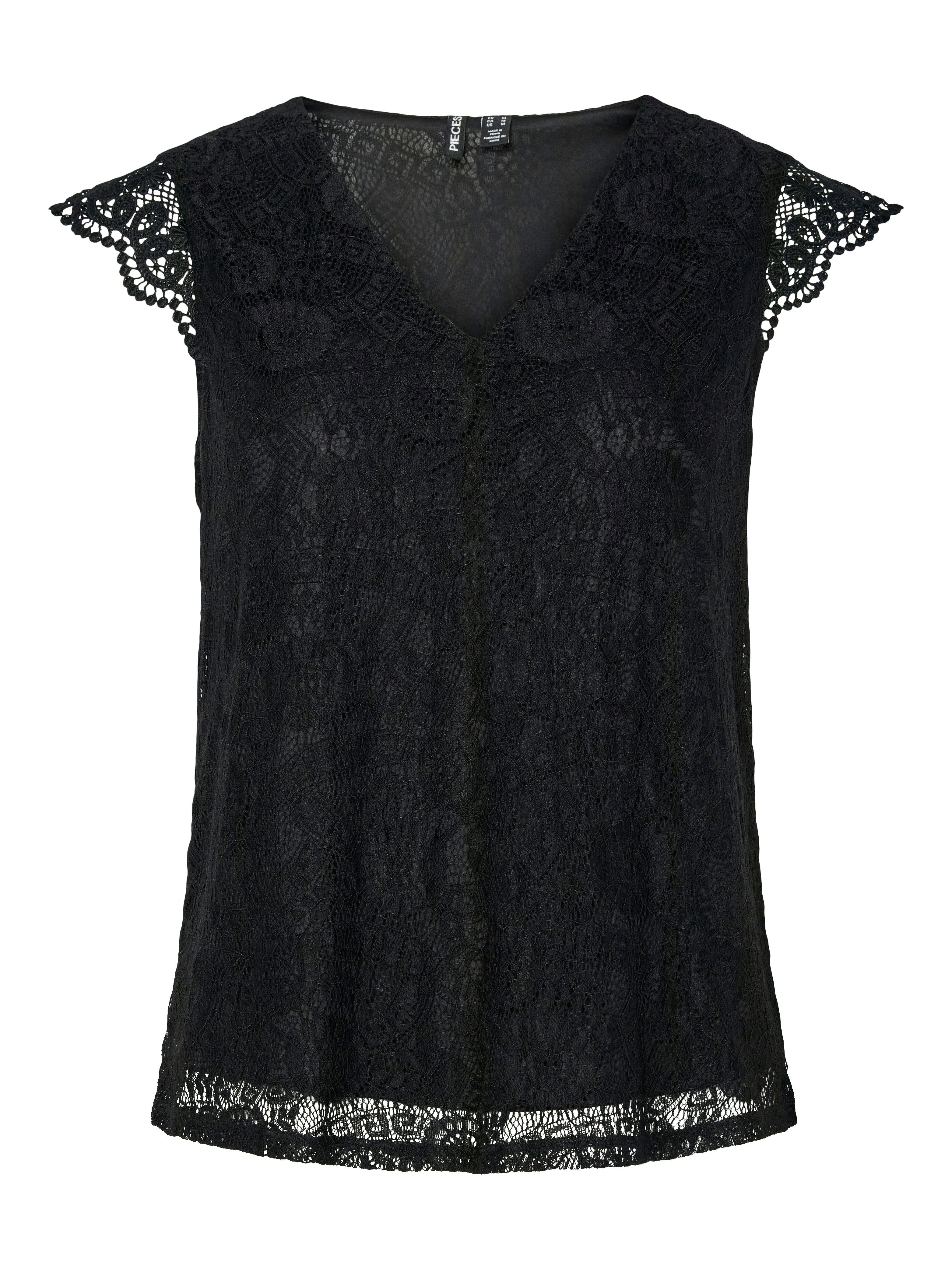 pieces Spitzentop PCOLLINE SL LACE V-NECK TOP WVN NOOS günstig online kaufen