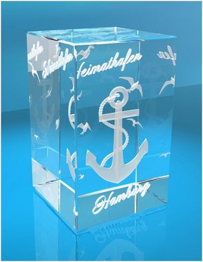 VIP-LASER Dekofigur 3D Glasquader I Heimathafen Hamburg, Hochwertige Geschenkbox, Made in Germany, Familienbetrieb