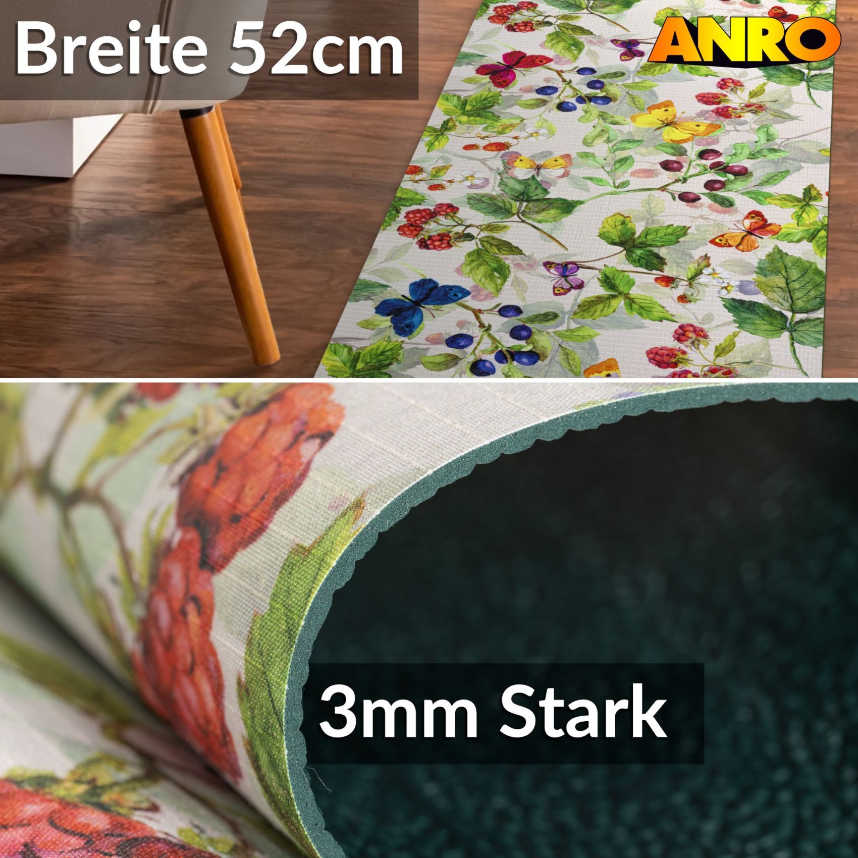 ANRO Küchenläufer GreenLine Teppichläufer Textil, Rechteckig, günstig online kaufen
