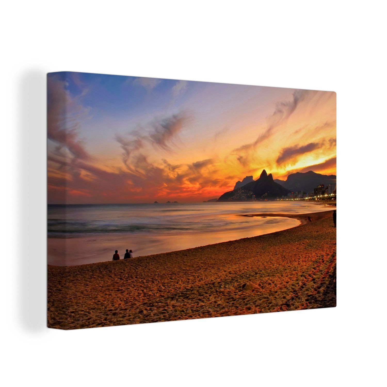 OneMillionCanvasses® Leinwandbild Der südamerikanische Strand Ipanema in Brasilien bei Sonnenuntergang, (1 St), Wandbild Leinwandbilder, Aufhängefertig, Wanddeko, 30x20 cm