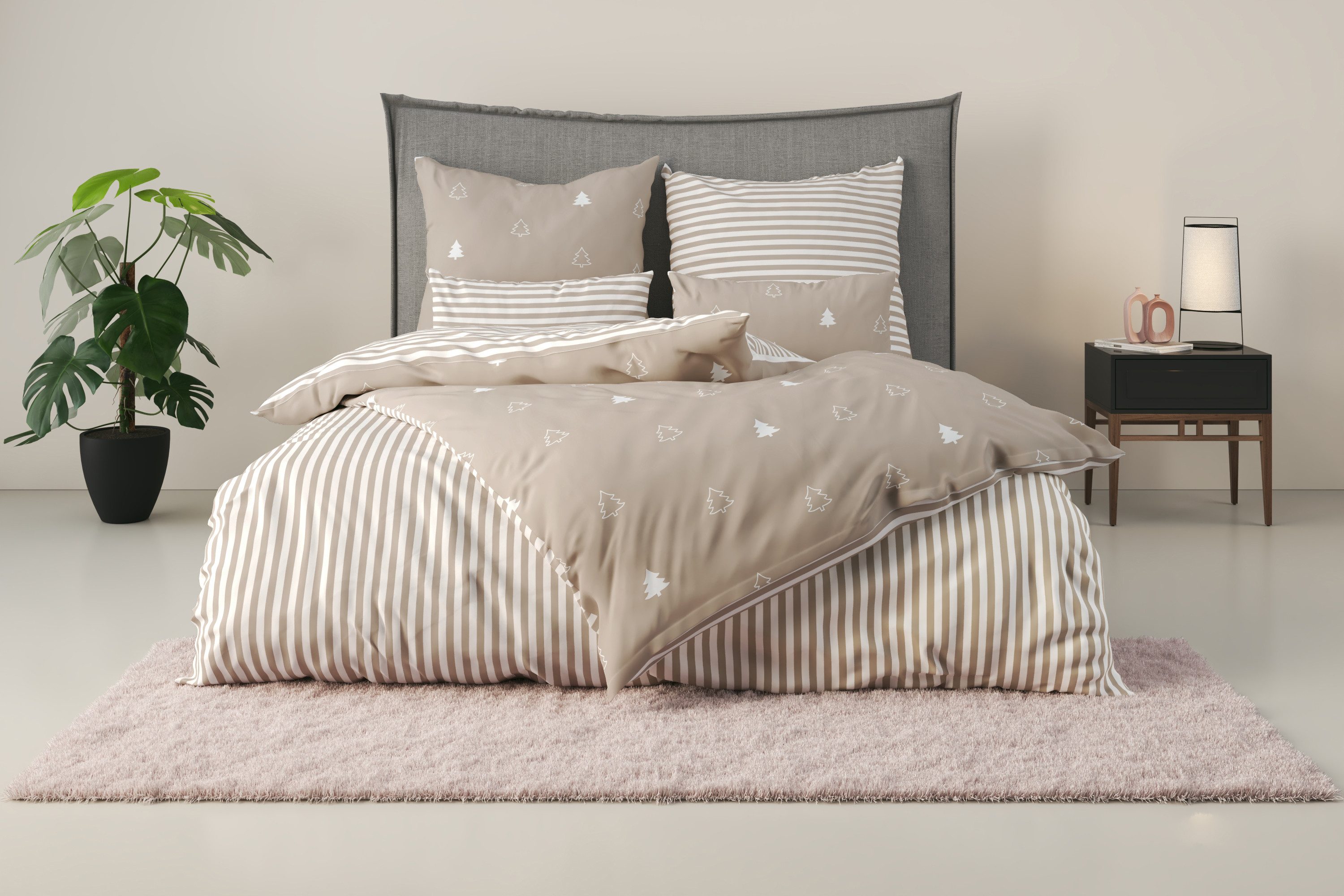 andas Wendebettwäsche JULIE, Renforcé, 2 teilig, Bettwäsche mit Tannenbäume günstig online kaufen