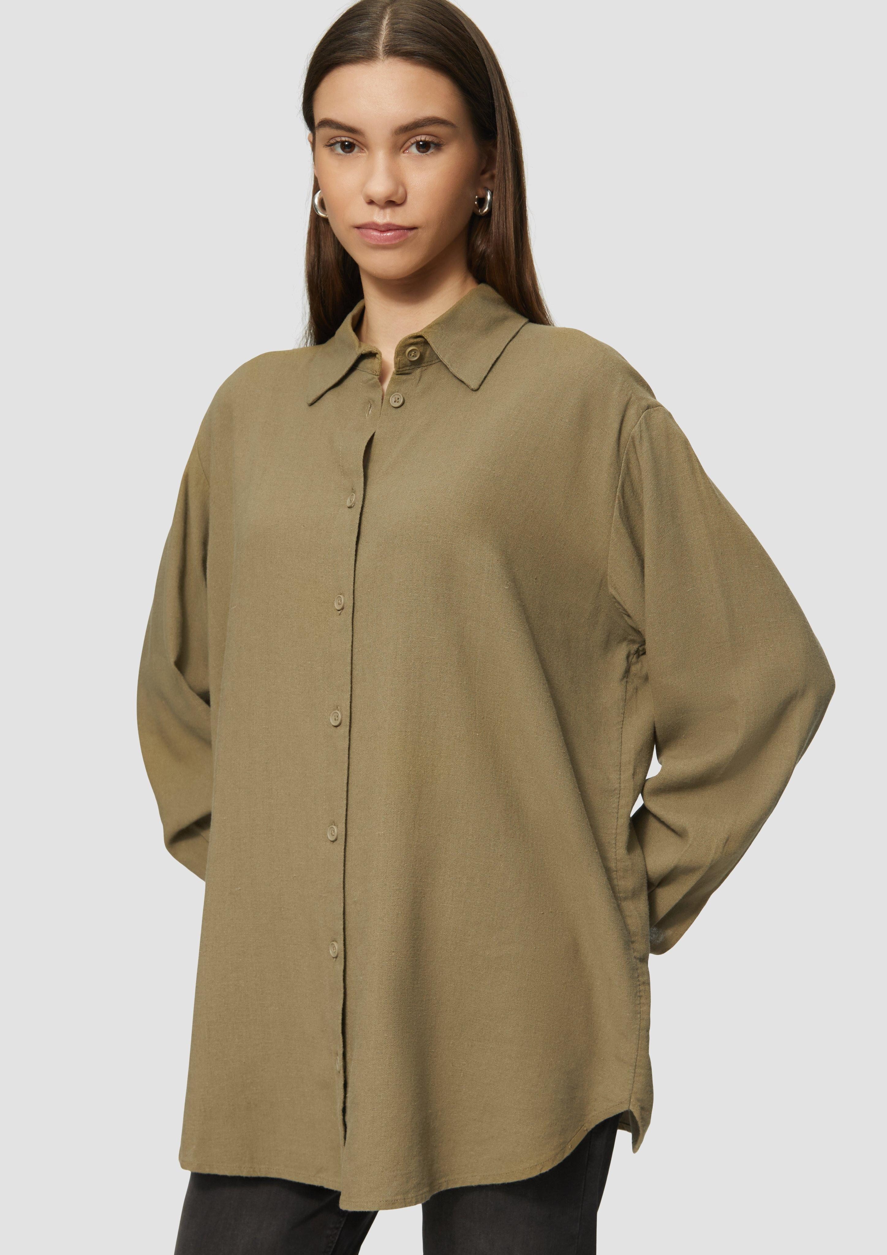 Langarmbluse Lange Hemdbluse aus Viskose-Leinenmix