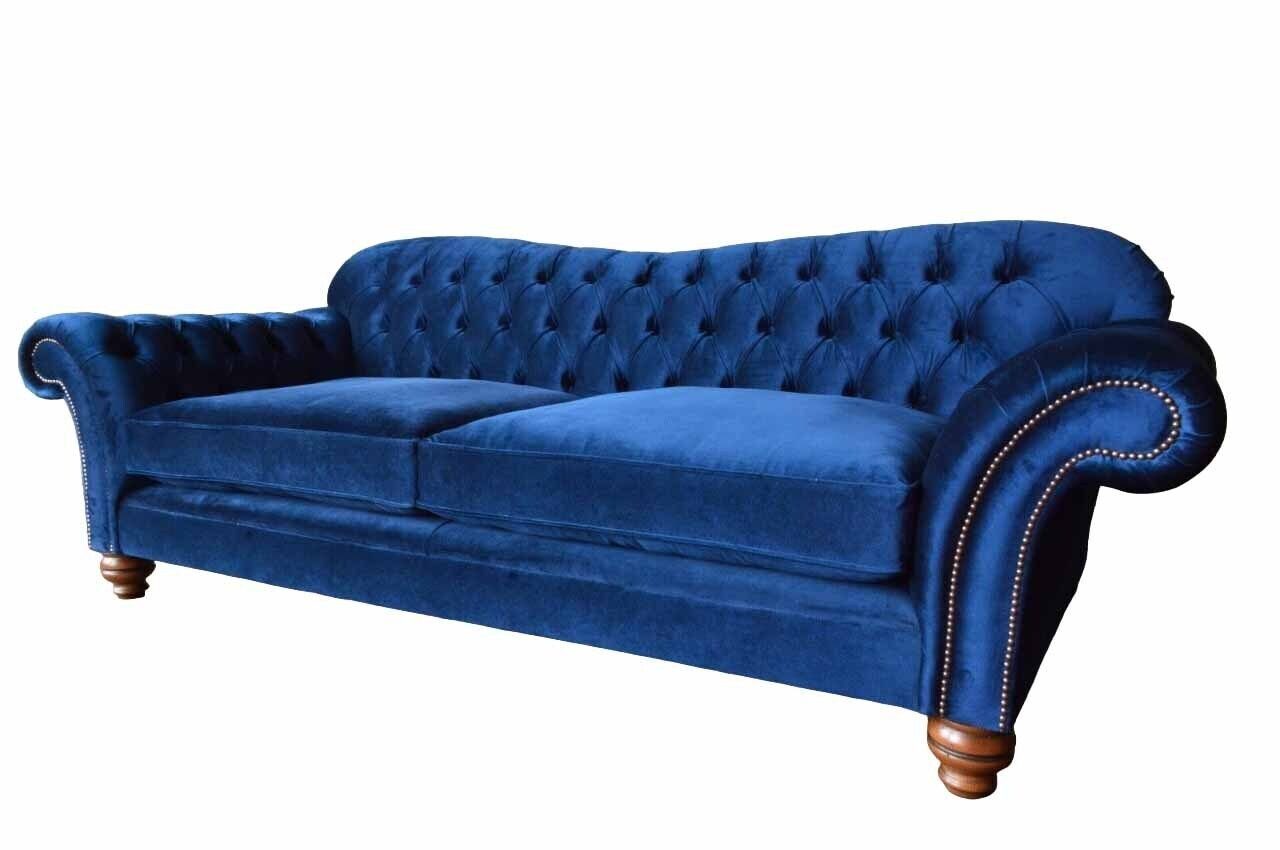JVmoebel Sofa Chesterfield Made Couch, Dreisitzer Luxus Sofa Wohnzimmer 3 Blauer Sitzer Europe in
