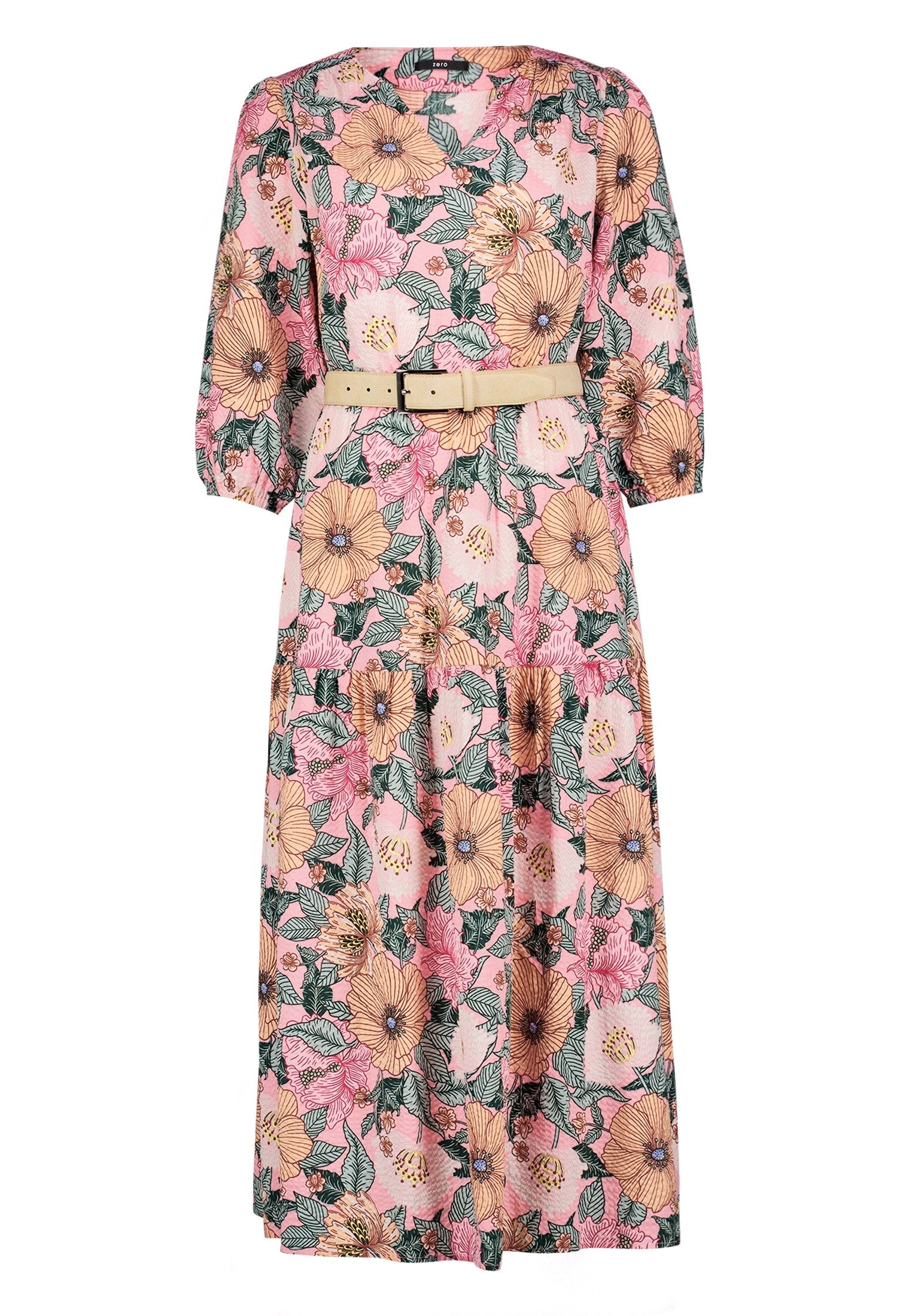 Zero Maxikleid Damen mit Blumenprint Gürtel