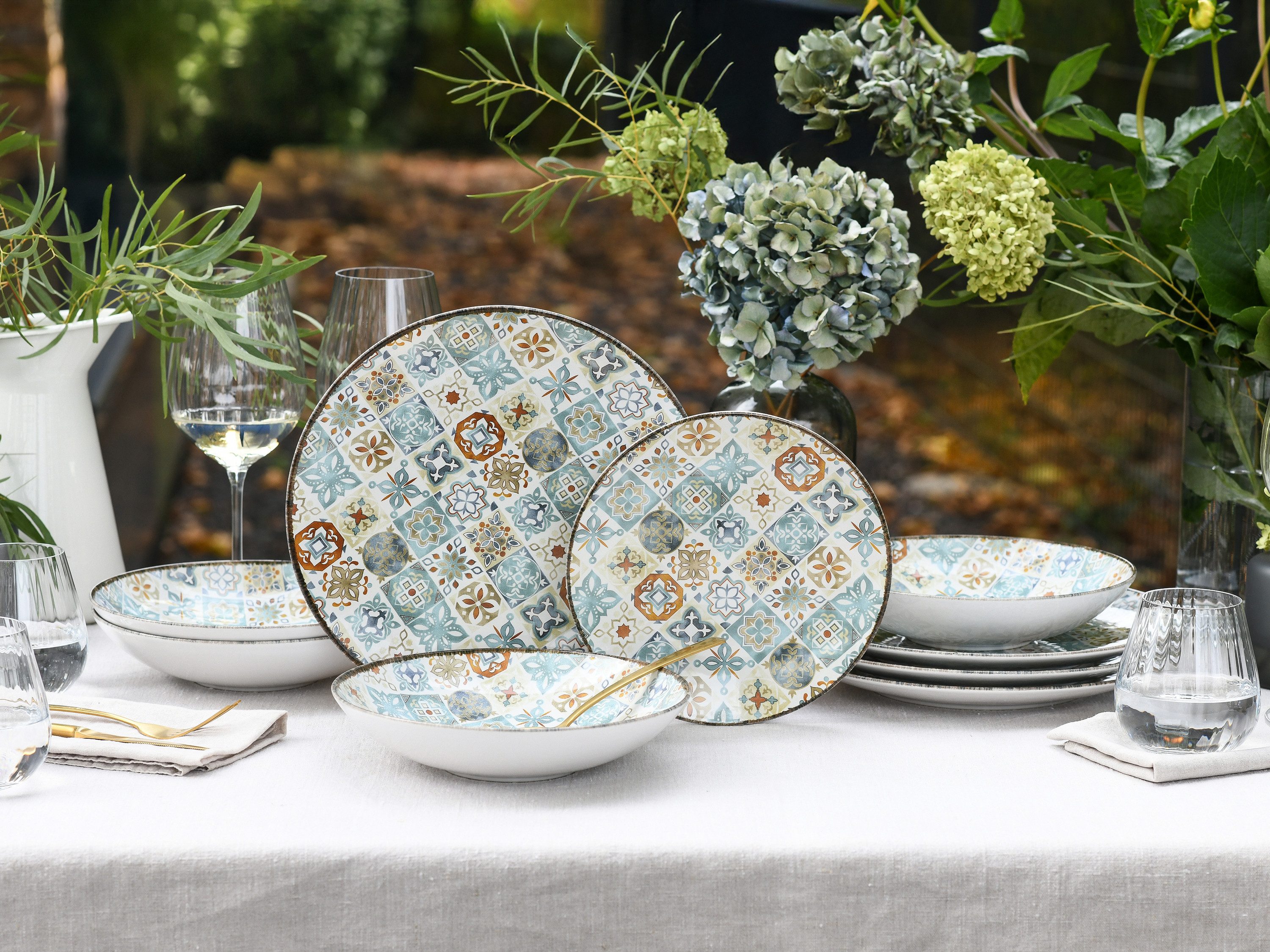CreaTable Tafelservice Mosaik Bunt (12-tlg), Steinzeug