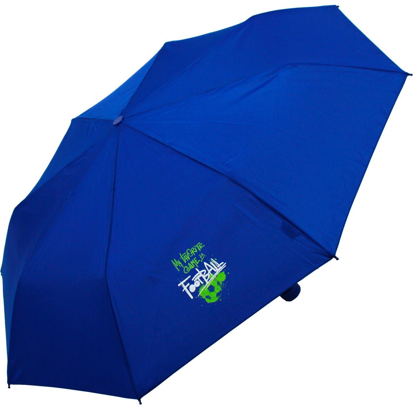 derby Taschenregenschirm Mini den Kids Schirm Motiven favorite mit leicht Schule - für ein football Kinderschirm blau, Jungen leichter coolen Schulweg