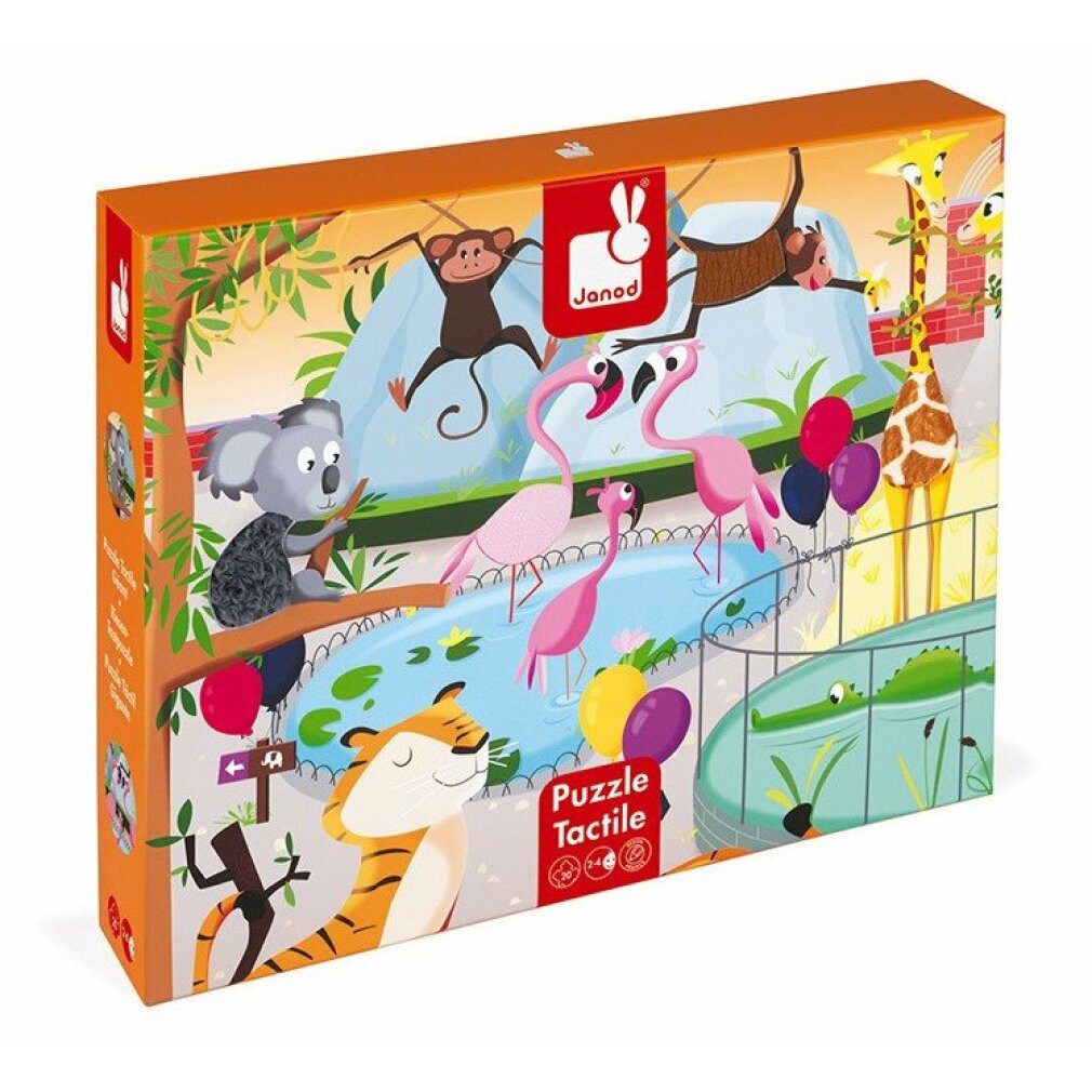 Janod Puzzle Taktiles Puzzle Tag im Zoo 20 Teile, Puzzleteile