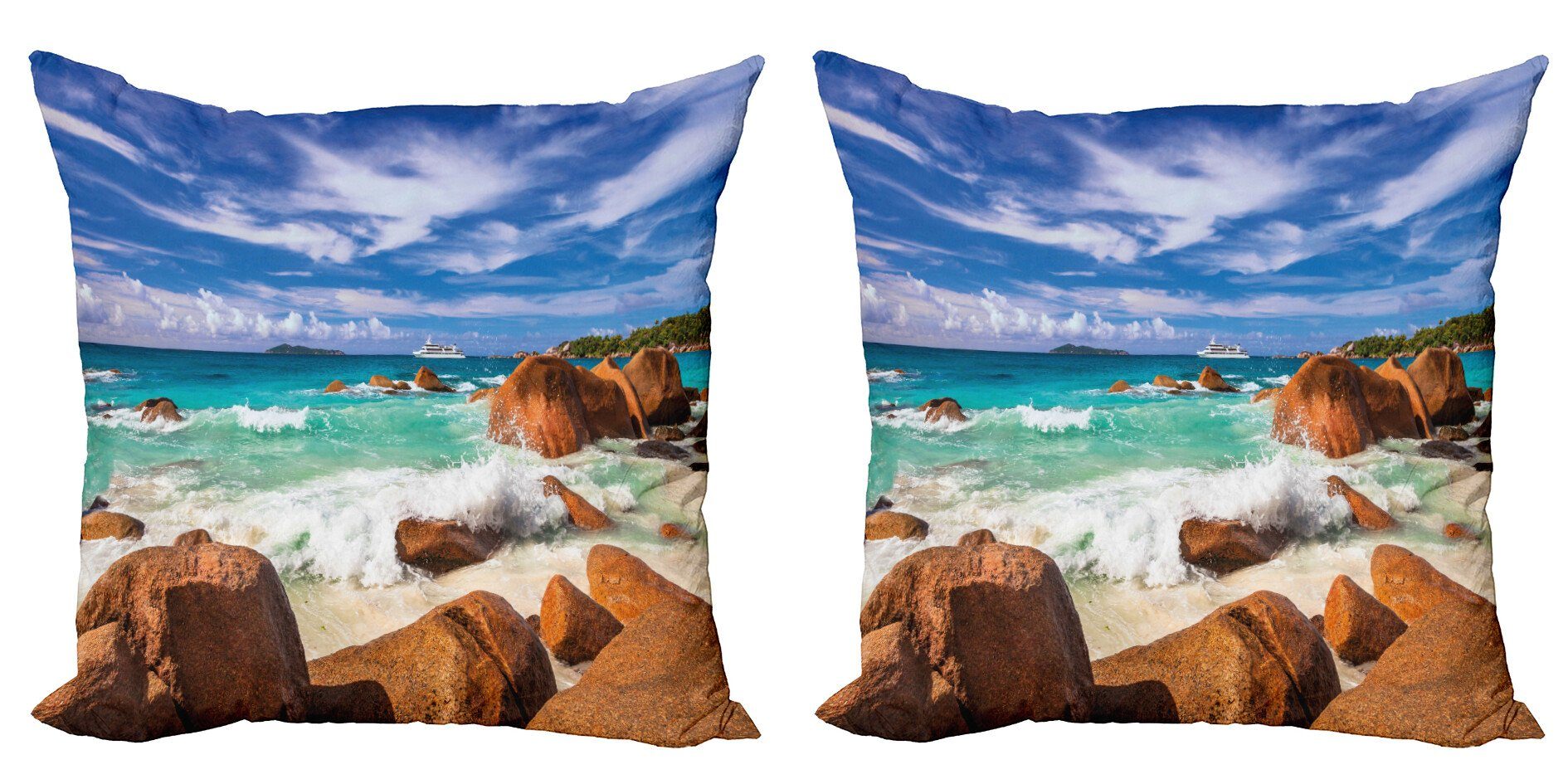 Kissenbezüge Modern Accent Doppelseitiger Abakuhaus Seychellen Rocky Digitaldruck, Tropisch Coast (2 Stück)