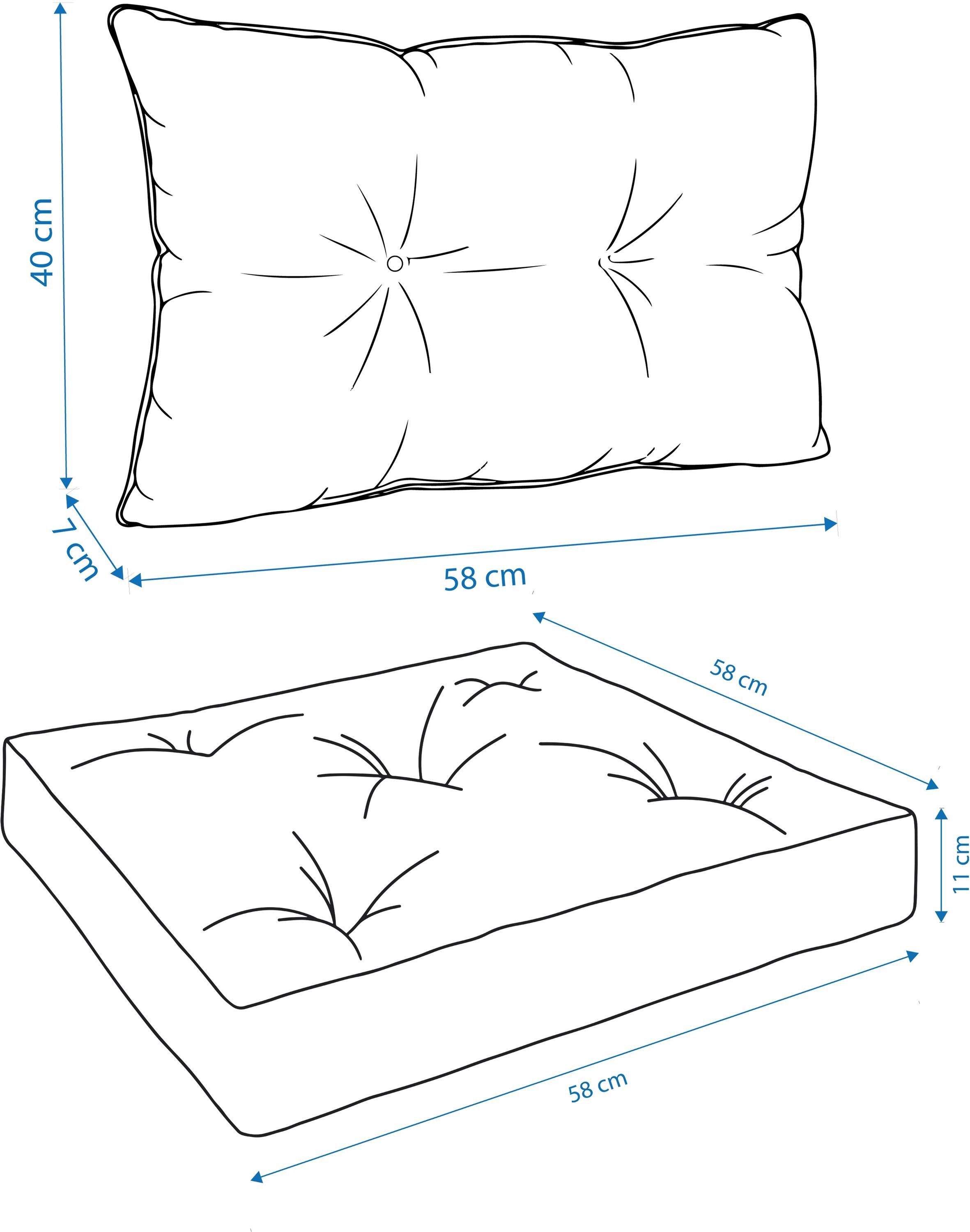 Aspero Sitzauflage Set Stuhl- und Rückenkissen 58x58 cm & 58x40 cm, Gepolsterte Outdoor Kissen Set mit Steppung