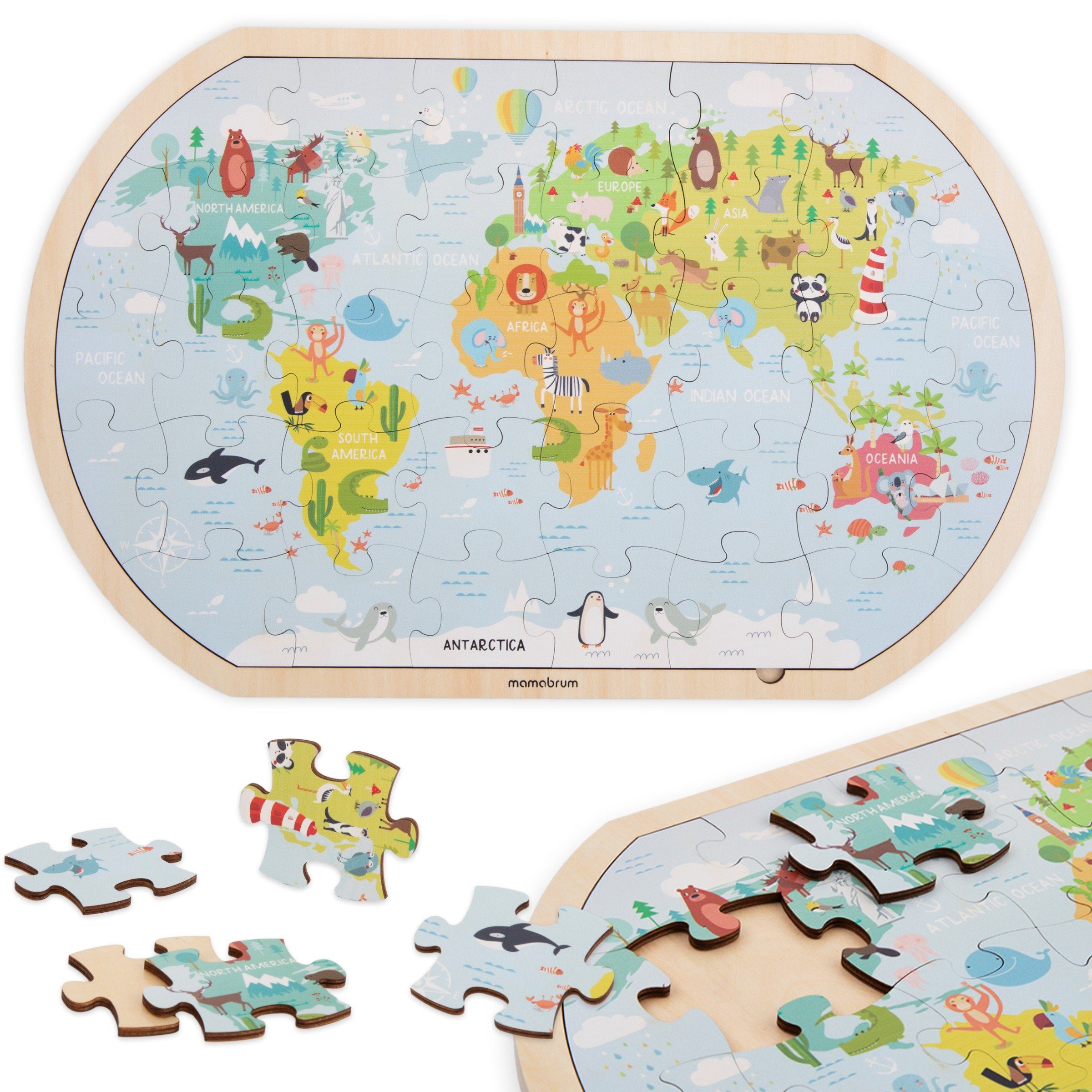 Mamabrum Puzzle-Sortierschale Holzpuzzle - Karte der Welt