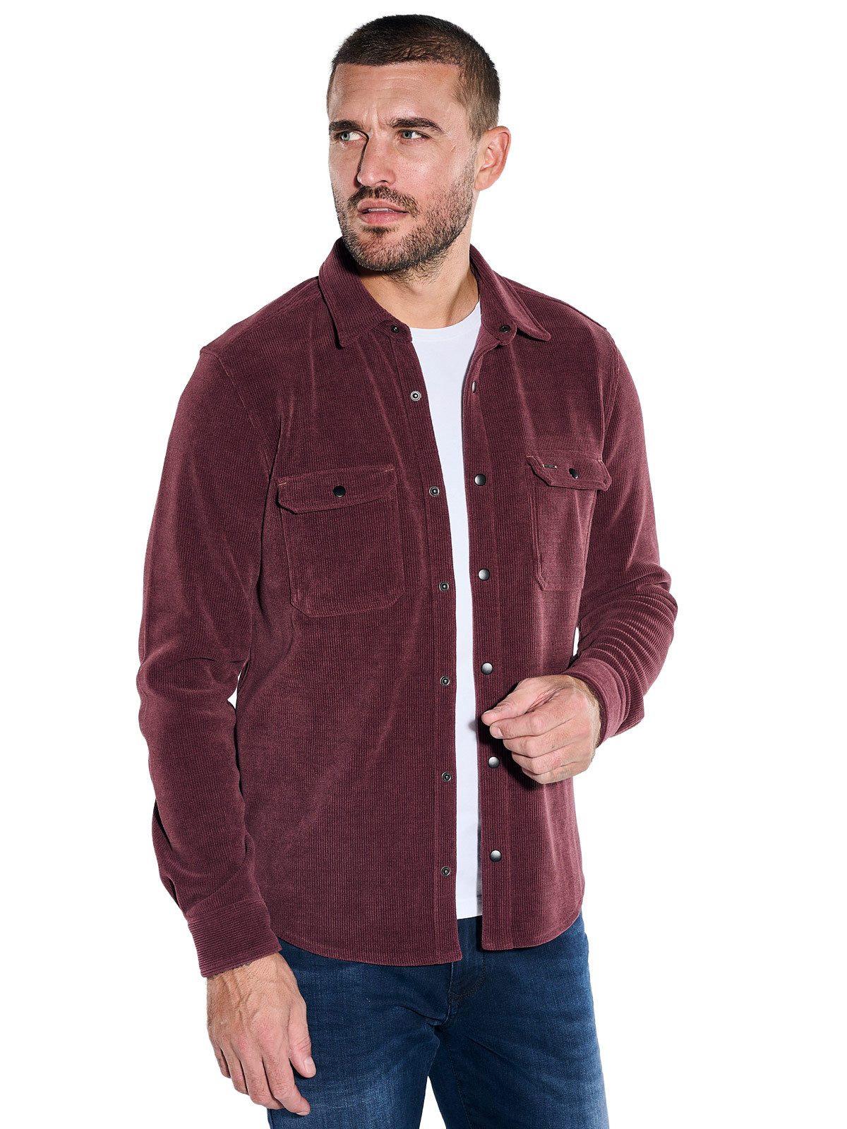 emilio adani Sweatshirt Herren Overshirt in Cord-Optik, Bordeaux
